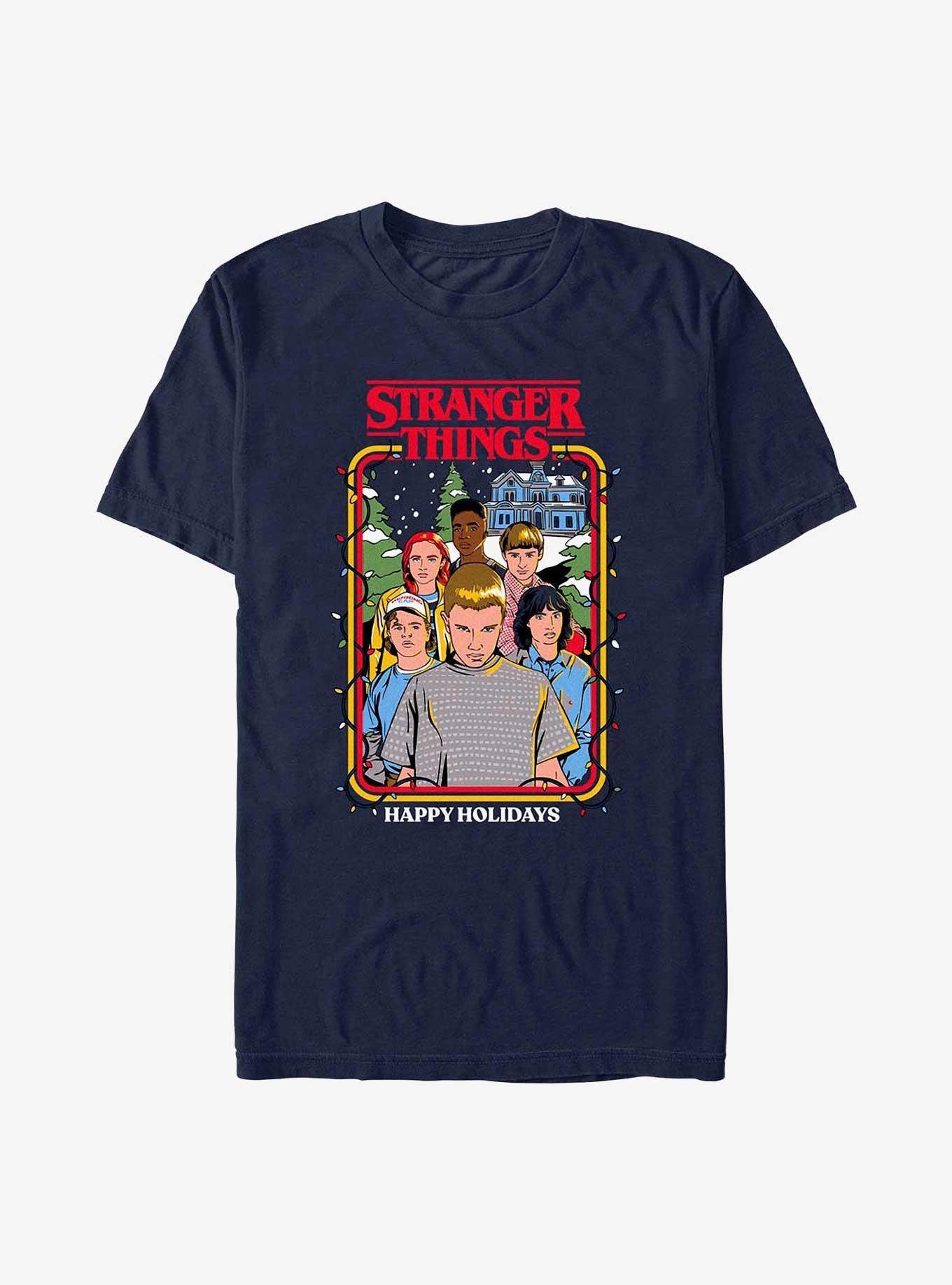 Stranger Things Happy Holidays Stranger Squad T-Shirt, NAVY, hi-res