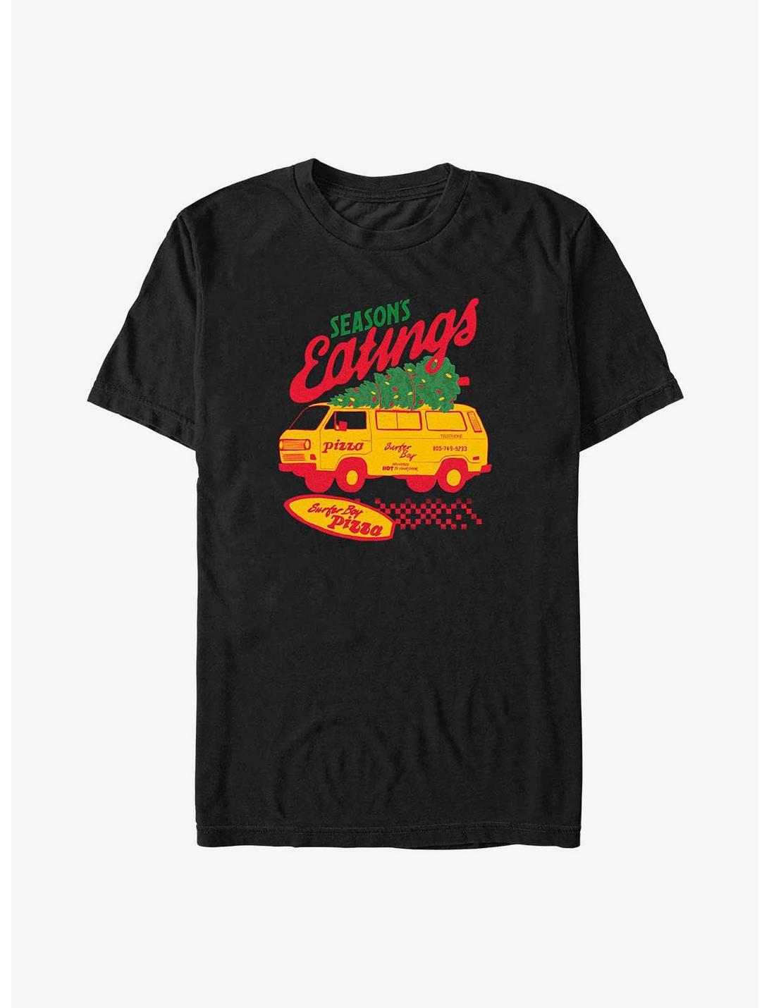 Stranger Things Season's Eatings Surfer Boy Pizza T-Shirt, BLACK, hi-res