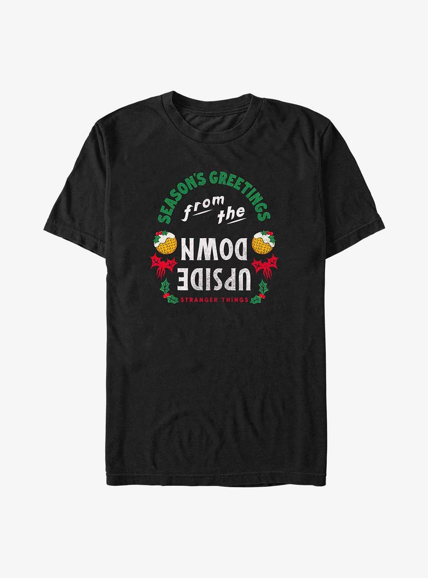 Stranger Things Season's Greetings From The Upside Down T-Shirt, BLACK, hi-res