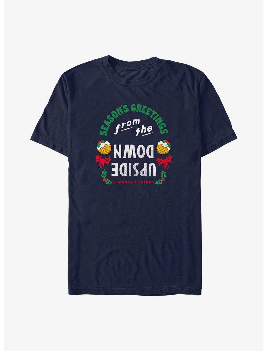 Stranger Things Season's Greetings From The Upside Down T-Shirt, NAVY, hi-res
