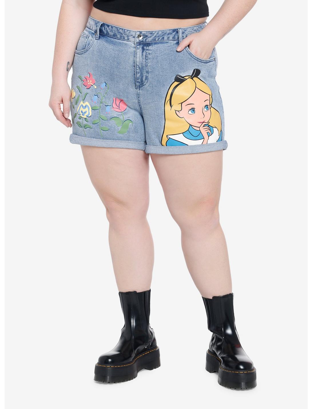 Disney Alice In Wonderland Flowers Mom Shorts Plus Size, MEDIUM INDIGO, hi-res
