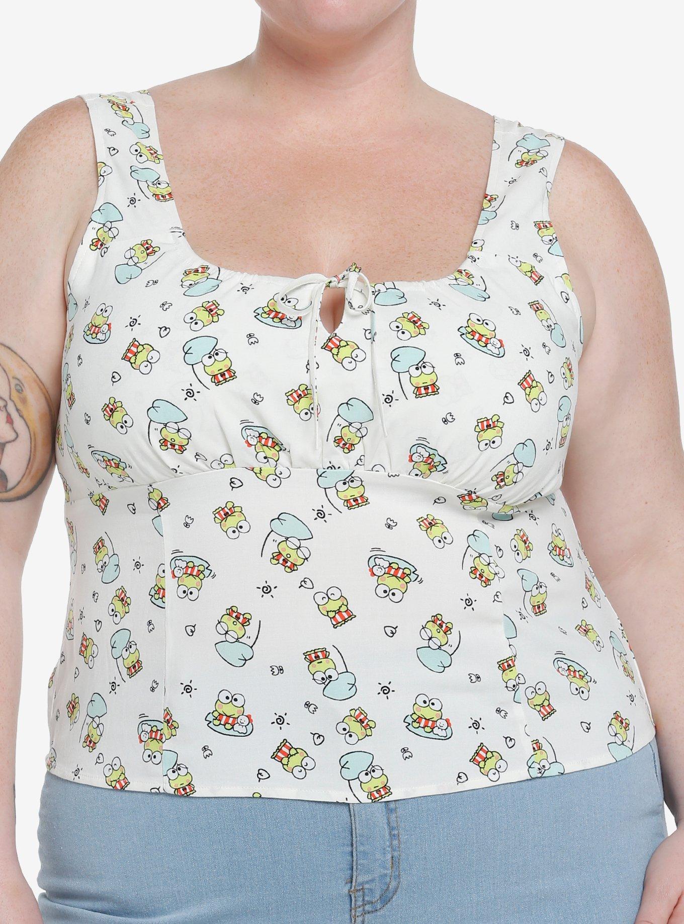 Keroppi Ruched Tank Top Plus Size, LIGHT GREEN, hi-res