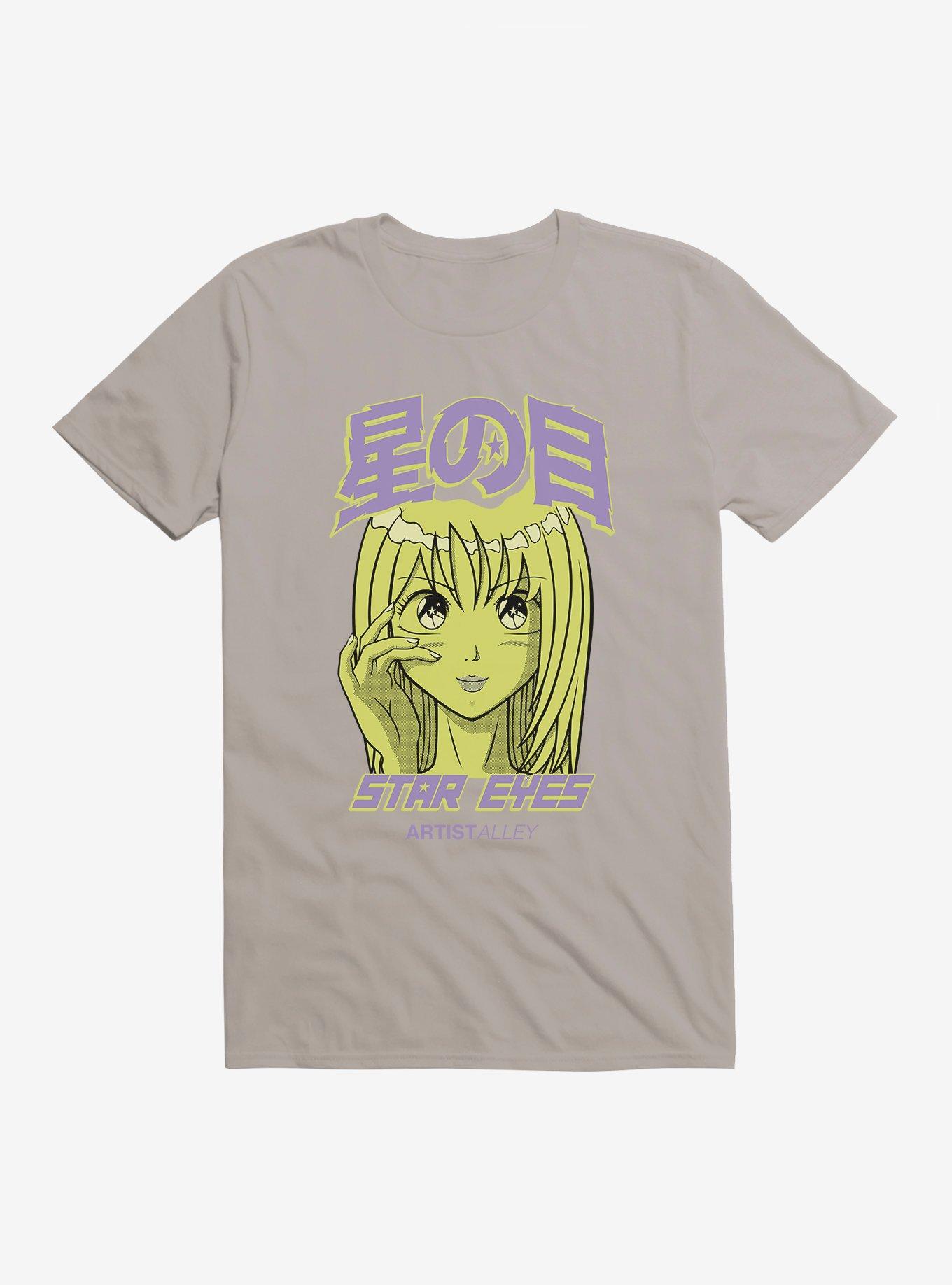 Artist Alley Anime Girl Star Eyes T-Shirt, LIGHT GREY, hi-res