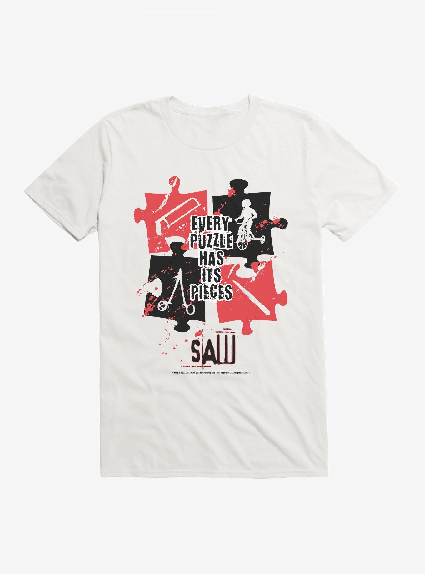 Saw Puzzle Pieces T-Shirt, WHITE, hi-res