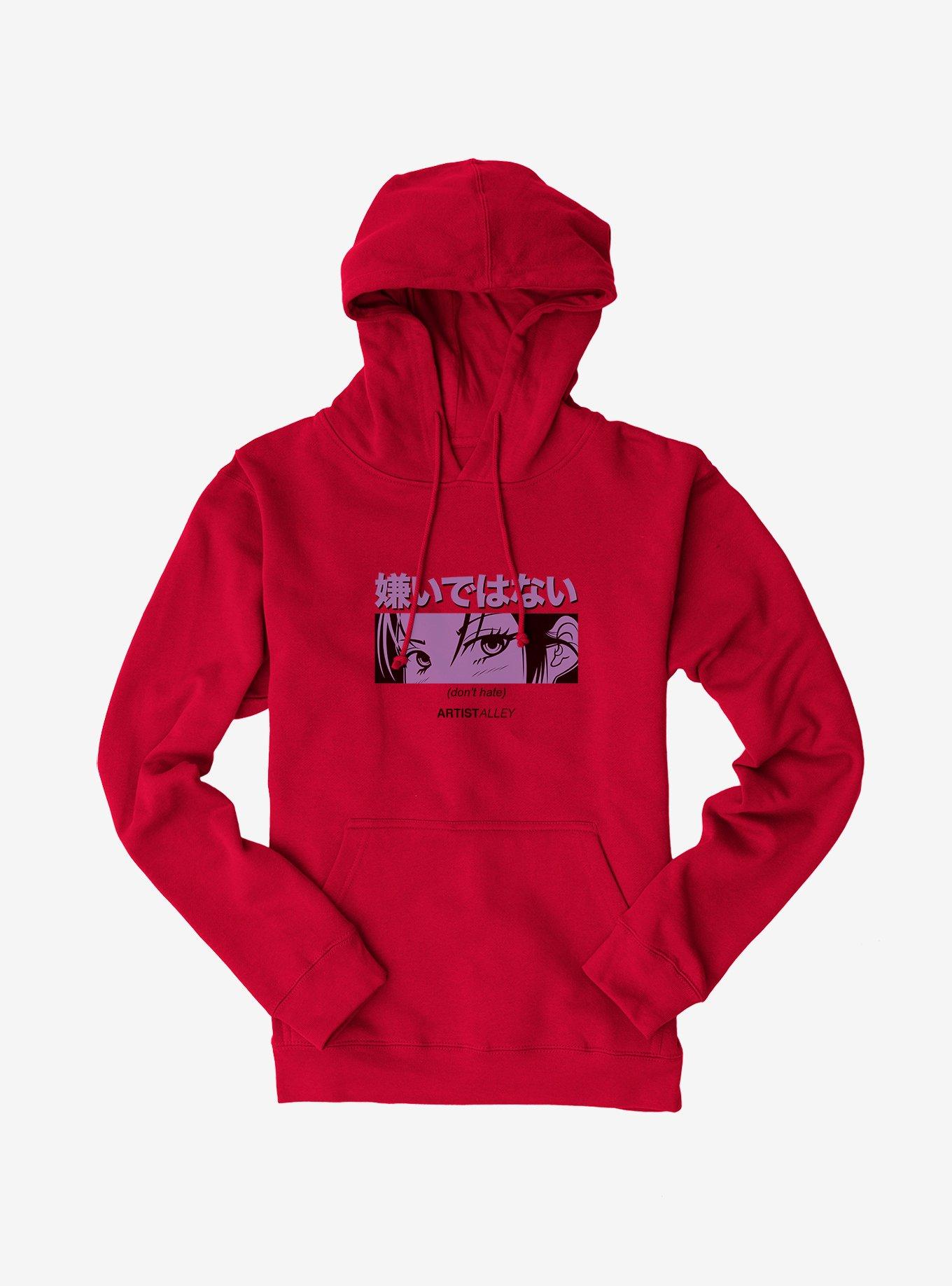 Artist Alley Anime Girl Don't Hate Hoodie, RED, hi-res