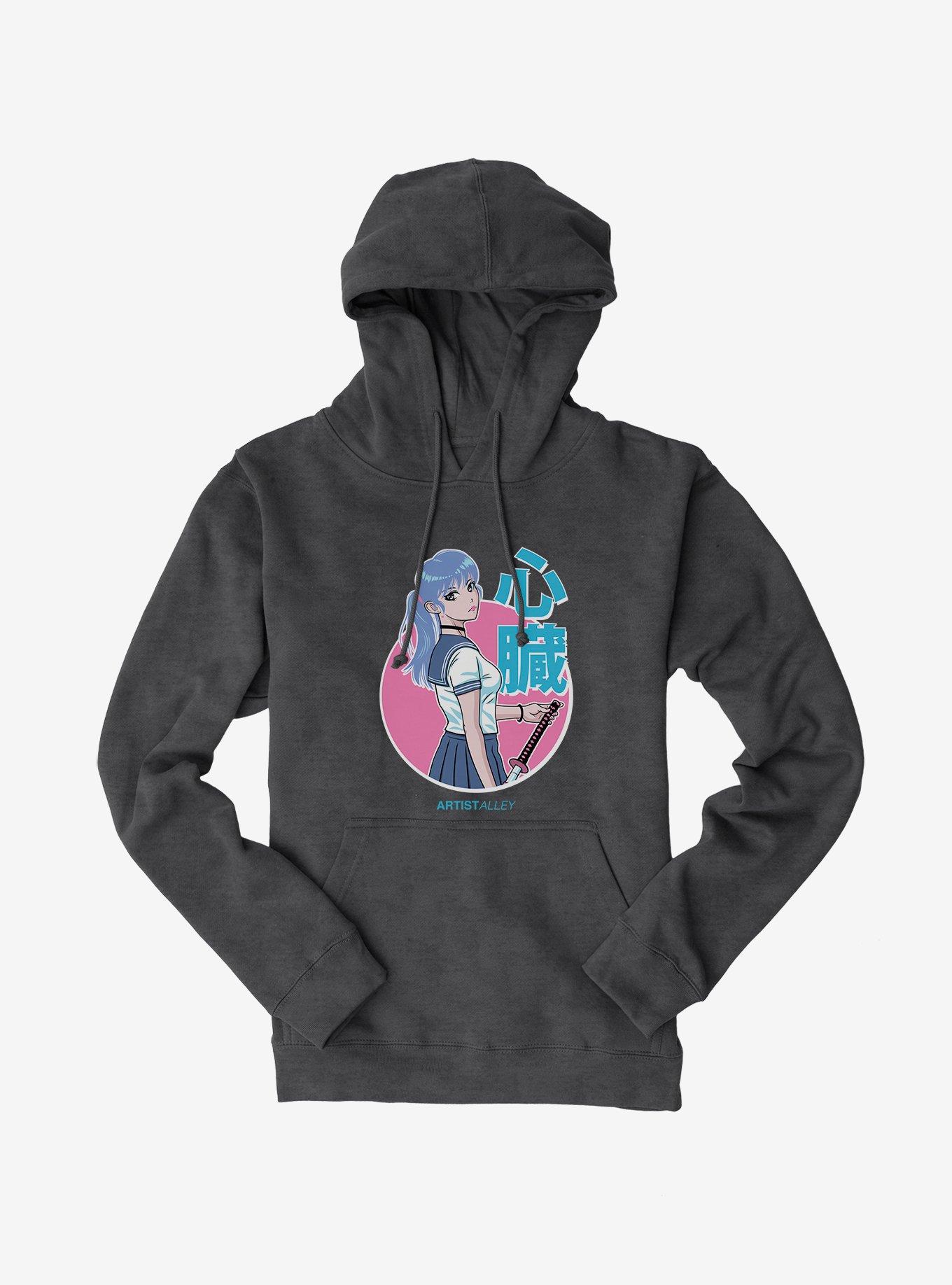 Artist Alley Anime Girl Heart Hoodie, CHARCOAL, hi-res