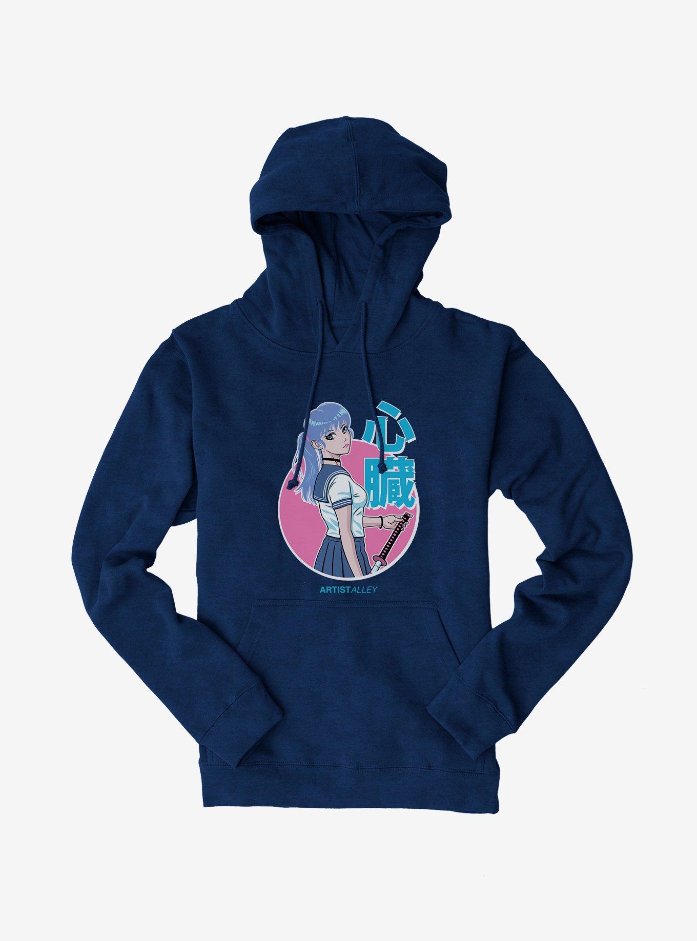 Artist Alley Anime Girl Heart Hoodie, NAVY, hi-res