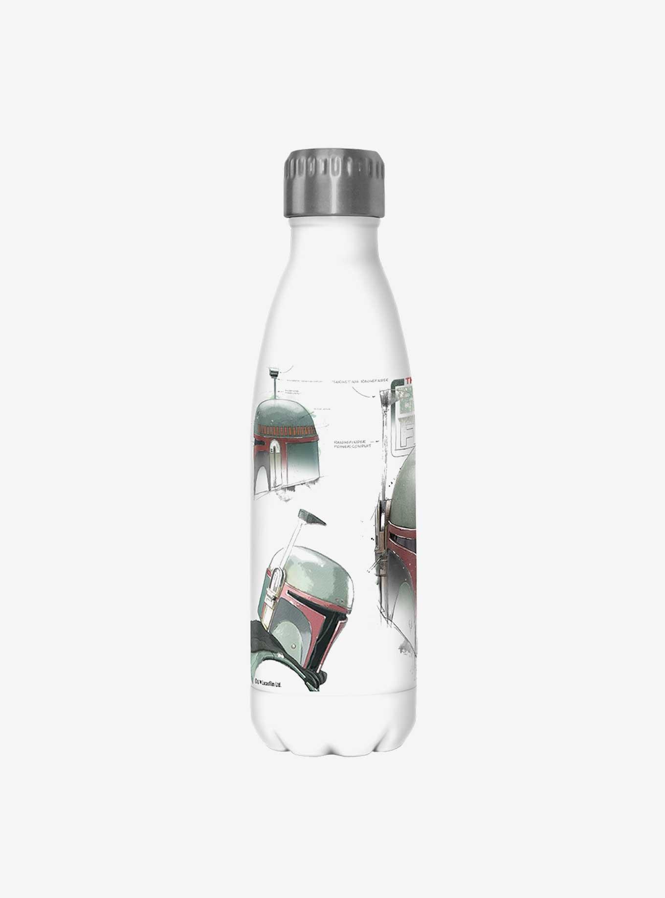 Star Wars The Book of Boba Fett Helmet Schematics White Stainless Steel Water Bottle, , hi-res