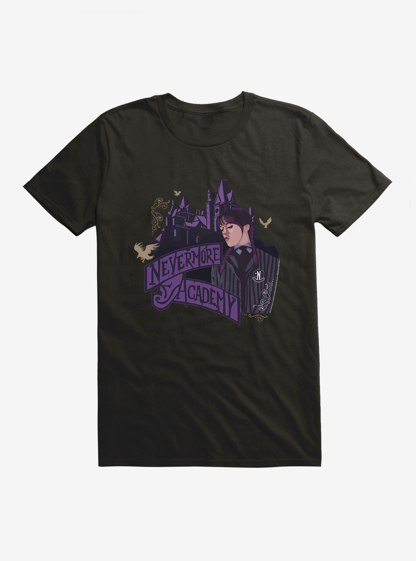 Wednesday Nevermore Academy Building T-Shirt, BLACK, hi-res