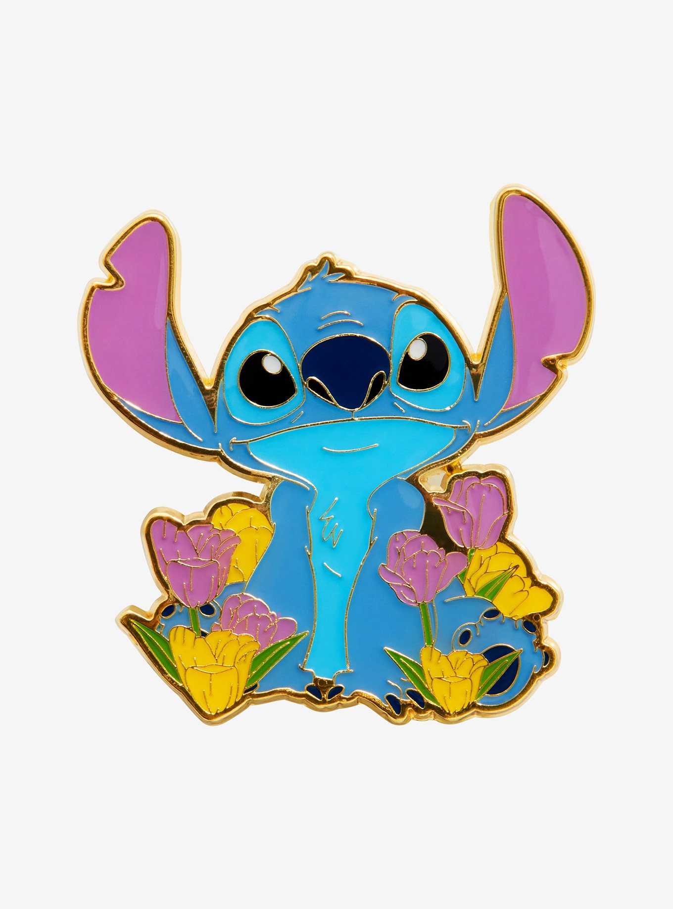 Loungefly Disney Lilo & Stitch Smiling Stitch with Tulips Enamel Pin - BoxLunch Exclusive, , hi-res