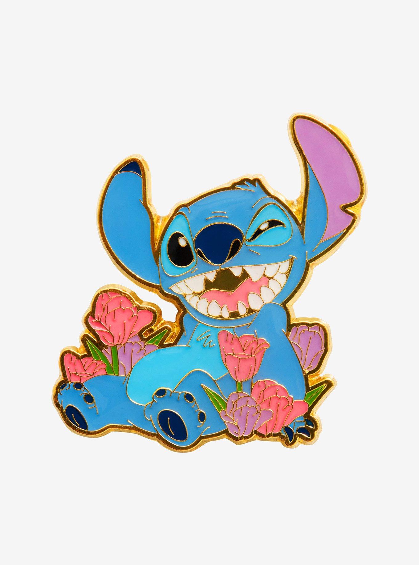 Loungefly Disney Lilo & Stitch Grinning Stitch with Tulips Enamel Pin - BoxLunch Exclusive, , hi-res