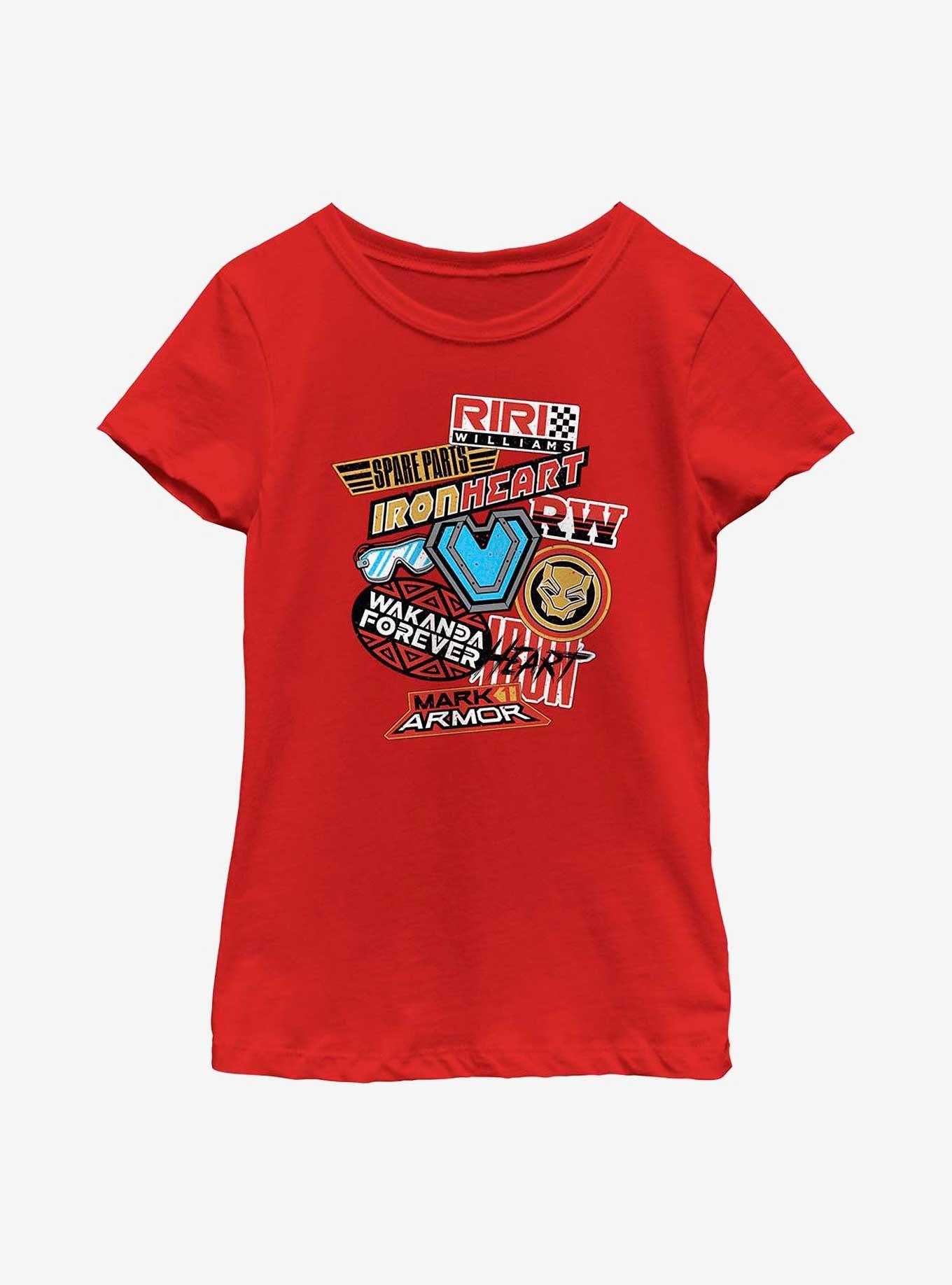 Marvel Black Panther: Wakanda Forever Ironheart Badges Youth Girls T-Shirt, RED, hi-res