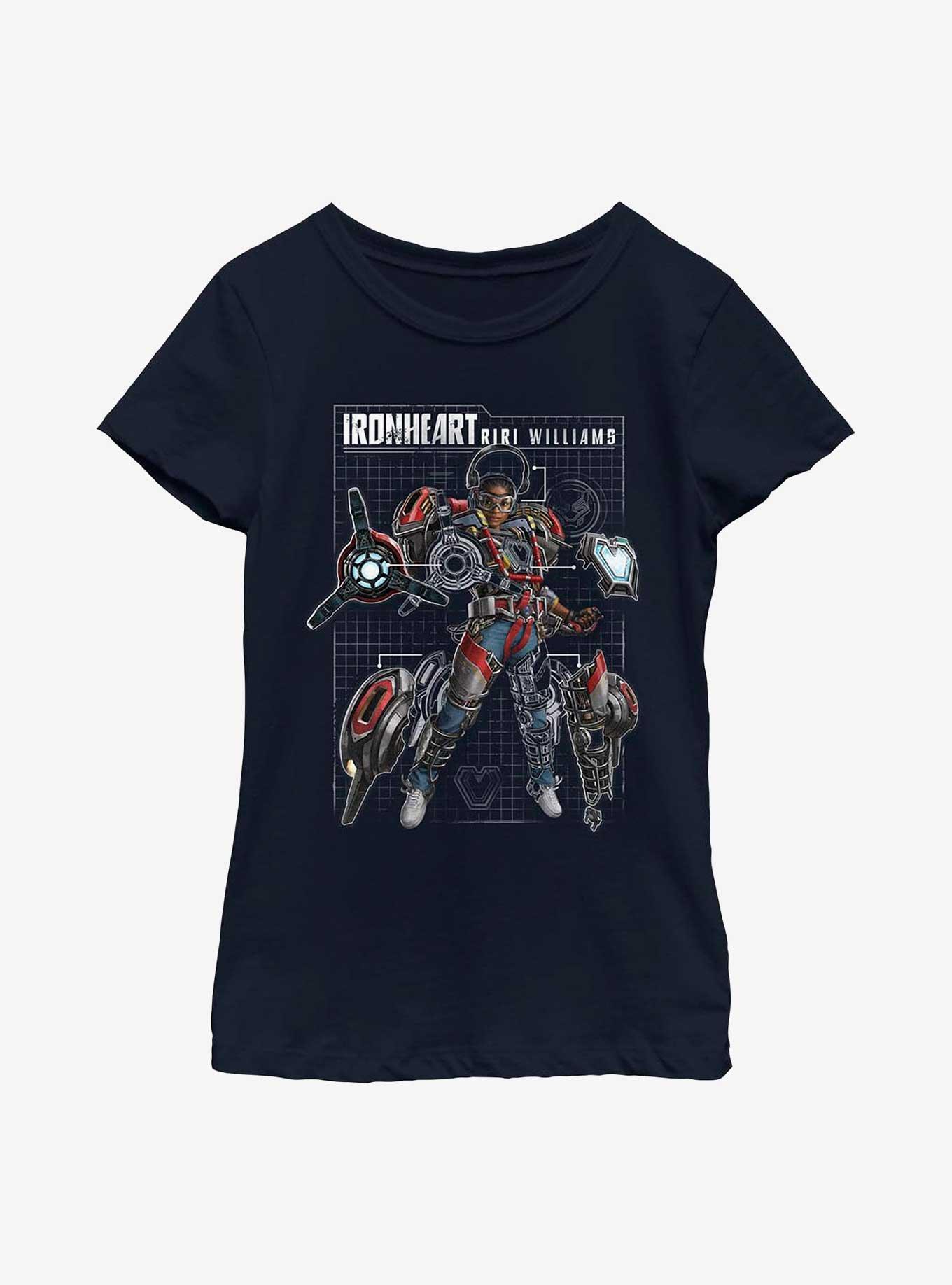 Marvel Black Panther: Wakanda Forever Ironheart Schematic Youth Girls T-Shirt, NAVY, hi-res