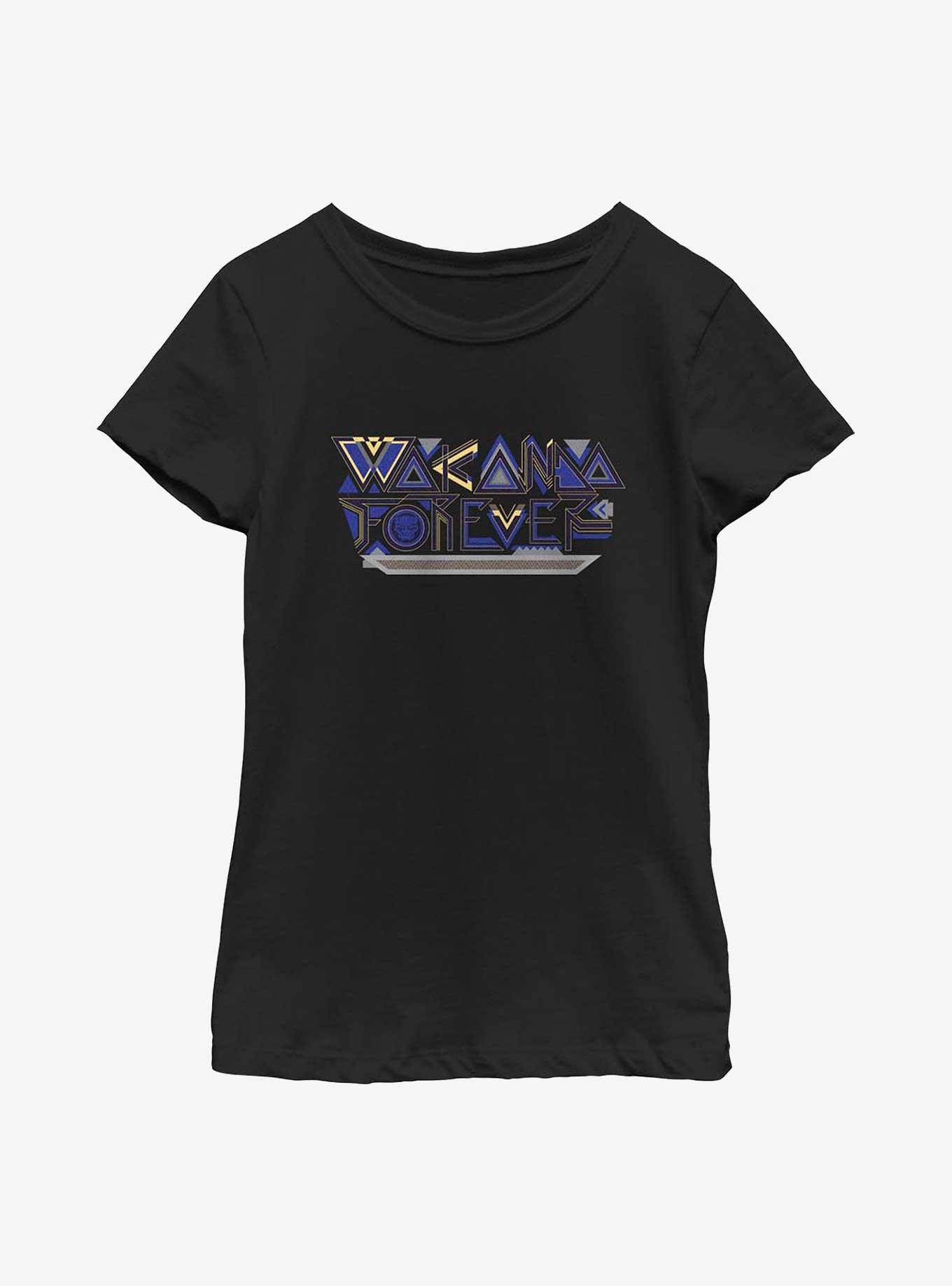 Marvel Black Panther: Wakanda Forever Pattern Logo Youth Girls T-Shirt, BLACK, hi-res