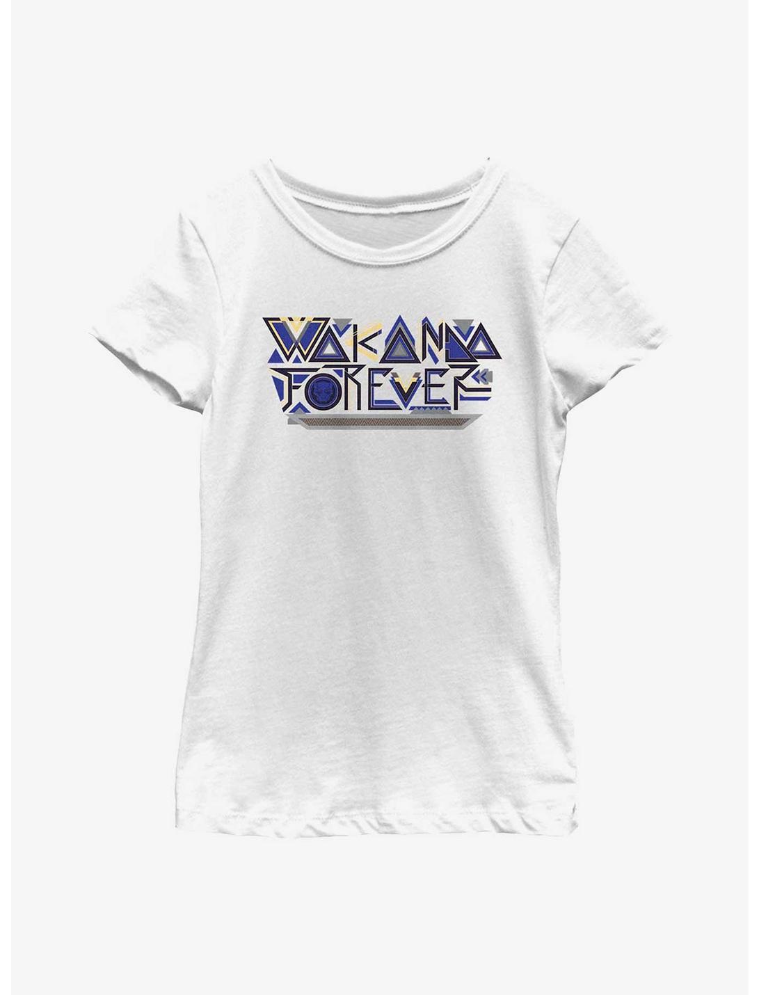 Marvel Black Panther: Wakanda Forever Pattern Logo Youth Girls T-Shirt, WHITE, hi-res