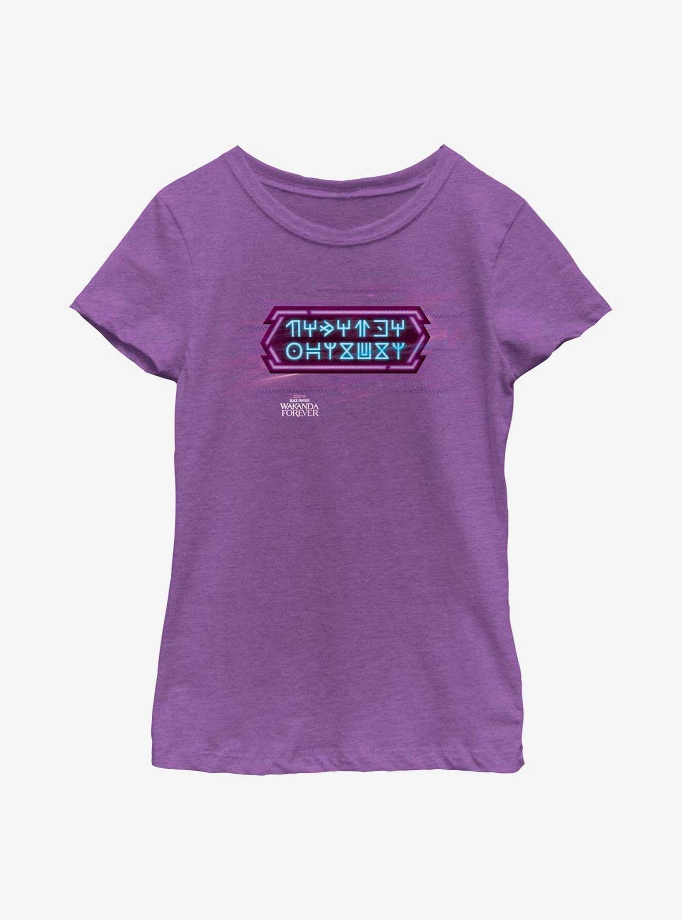 Marvel Black Panther: Wakanda Forever Wakandan Text Youth Girls T-Shirt, PURPLE BERRY, hi-res