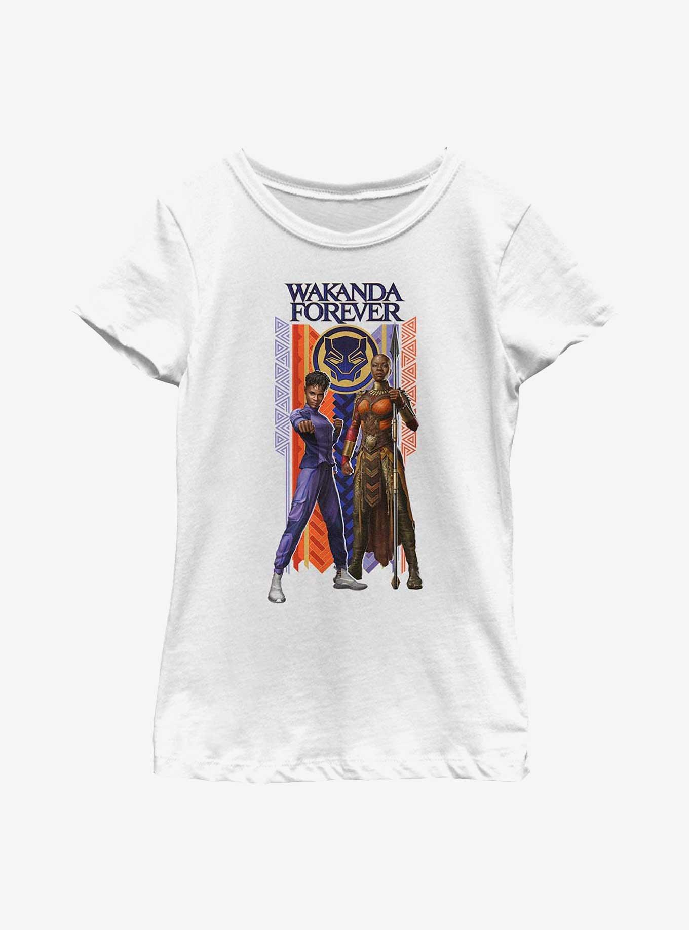 Marvel Black Panther: Wakanda Forever Shuri Okoye Banner Youth Girls T-Shirt, WHITE, hi-res