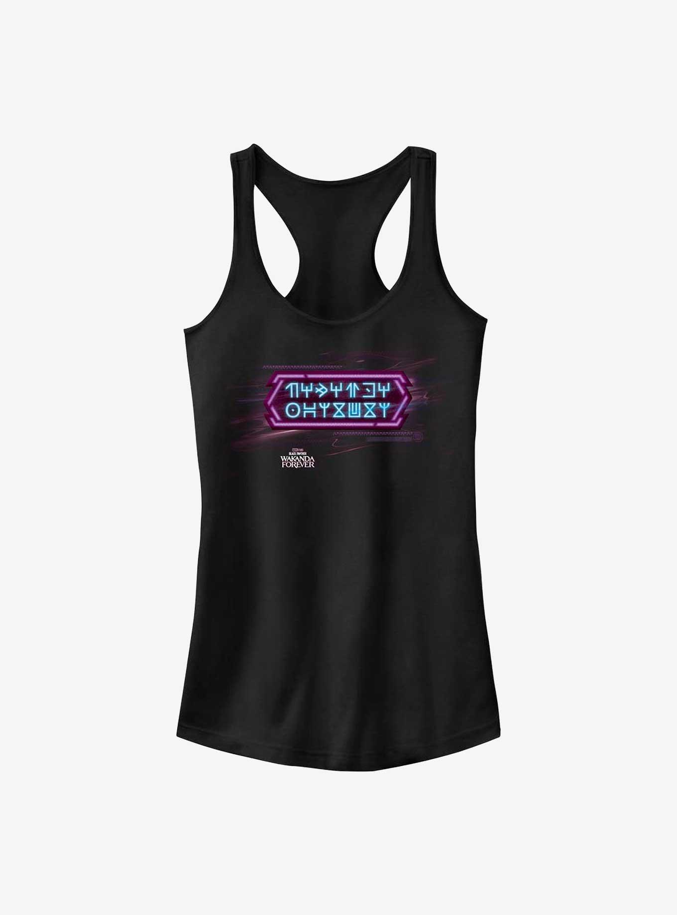 Marvel Black Panther: Wakanda Forever Neon Wakandan Text Girls Tank, BLACK, hi-res