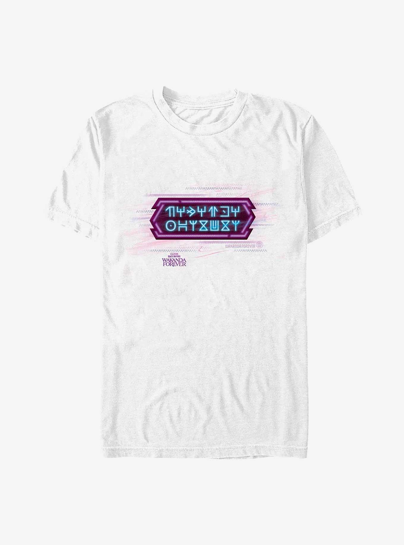 Marvel Black Panther: Wakanda Forever Neon Wakandan Text T-Shirt, WHITE, hi-res