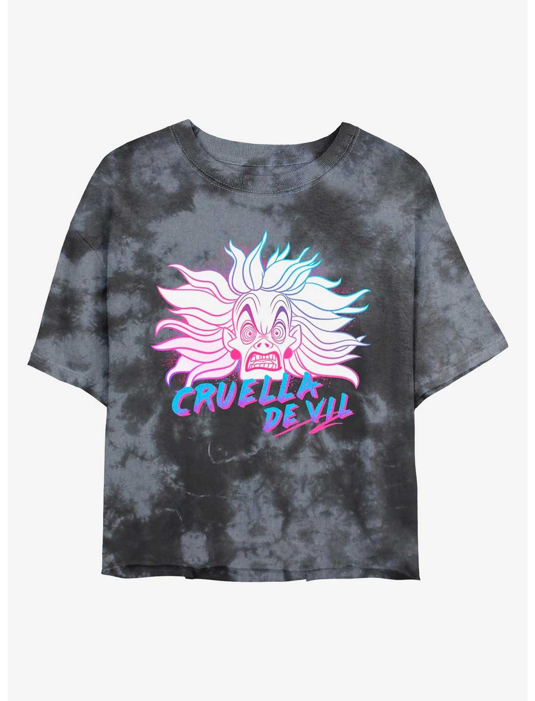 Disney Cruella Crazy Cruella Tie-Dye Womens Crop T-Shirt, BLKCHAR, hi-res