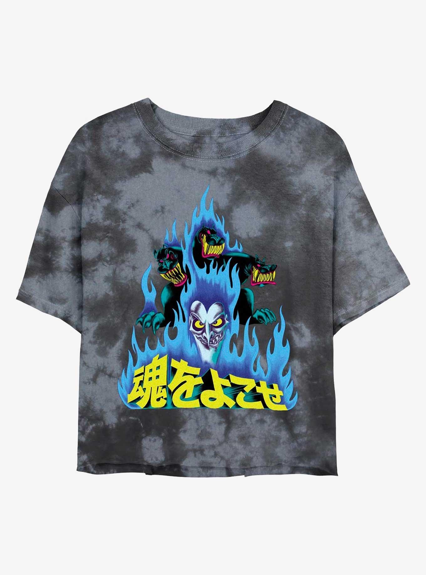 Disney Villains Hades and Cerberus Japanese Lettering Tie-Dye Womens Crop T-Shirt, BLKCHAR, hi-res