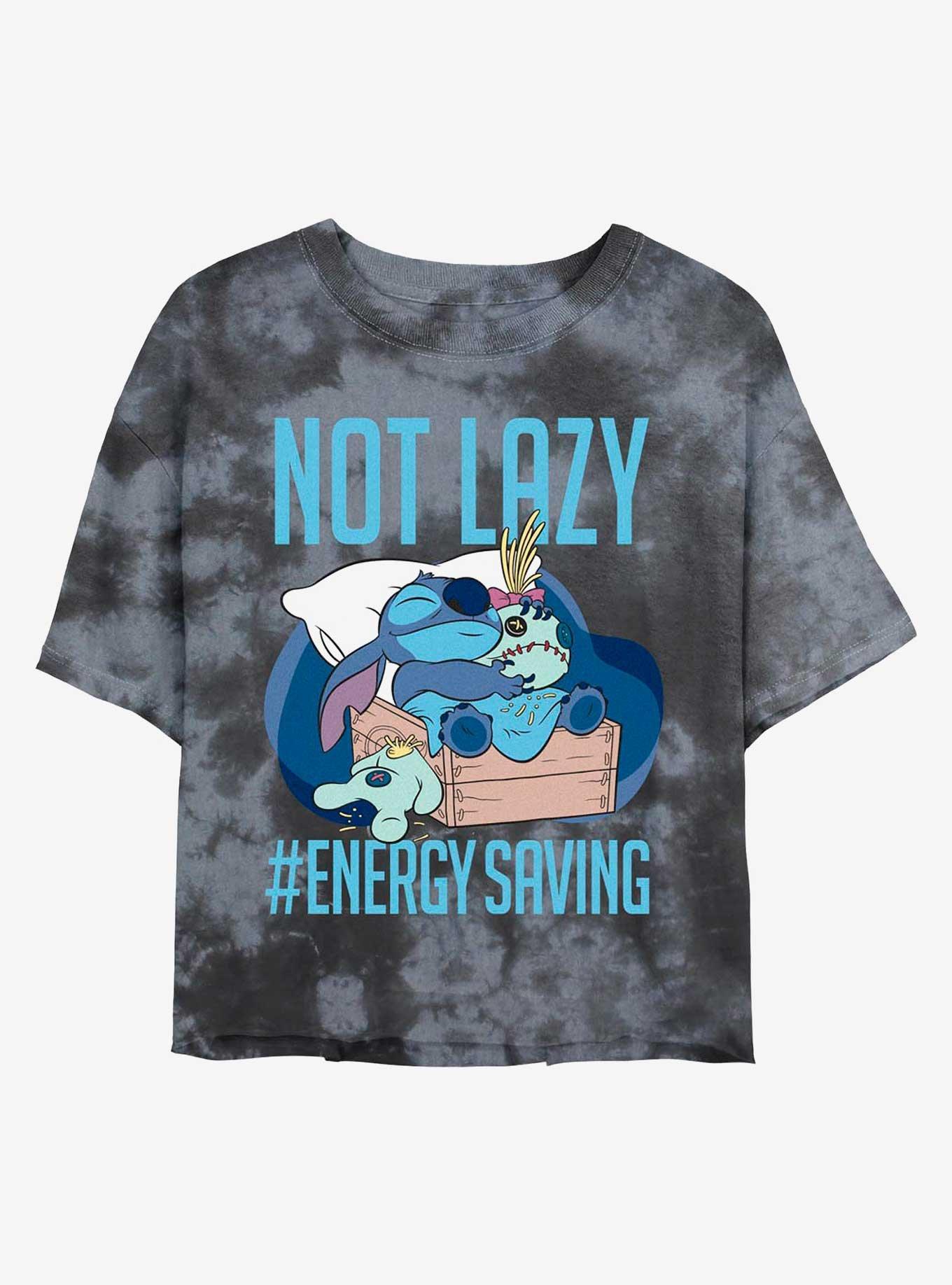Disney Lilo & Stitch Lazy Energy Tie-Dye Womens Crop T-Shirt, BLKCHAR, hi-res view 1