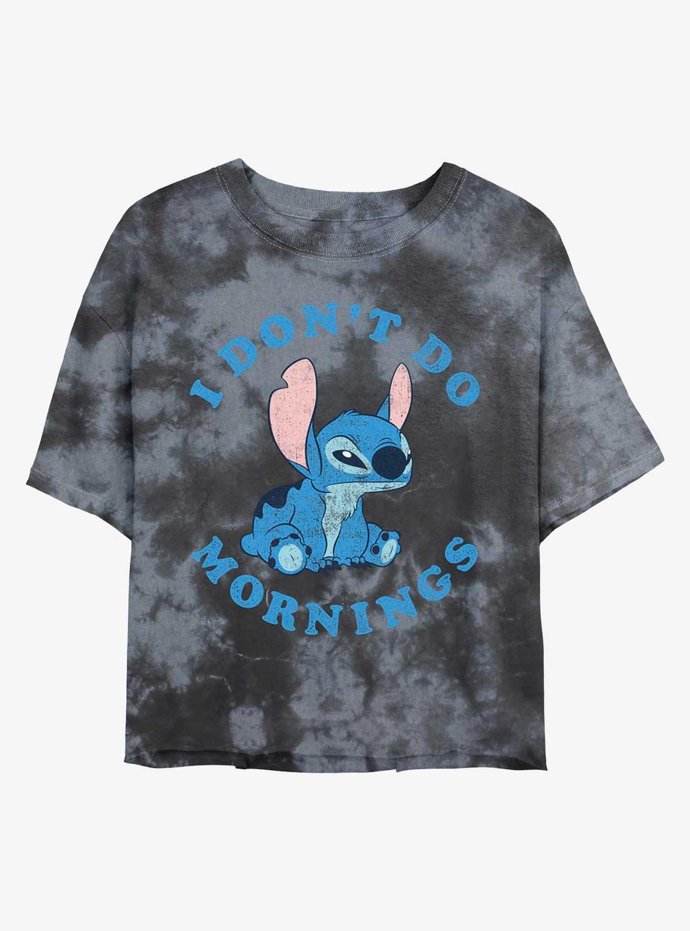 Disney Lilo & Stitch I Don't Do Mornings Tie-Dye Womens Crop T-Shirt, BLKCHAR, hi-res