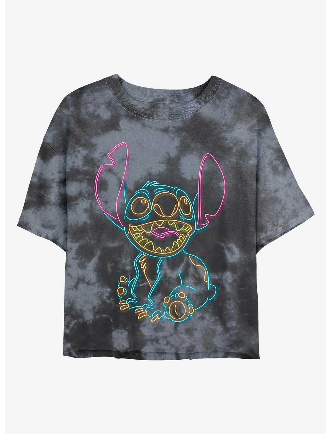 Disney Lilo & Stitch Line Art Neon Stitch Tie-Dye Womens Crop T-Shirt, BLKCHAR, hi-res