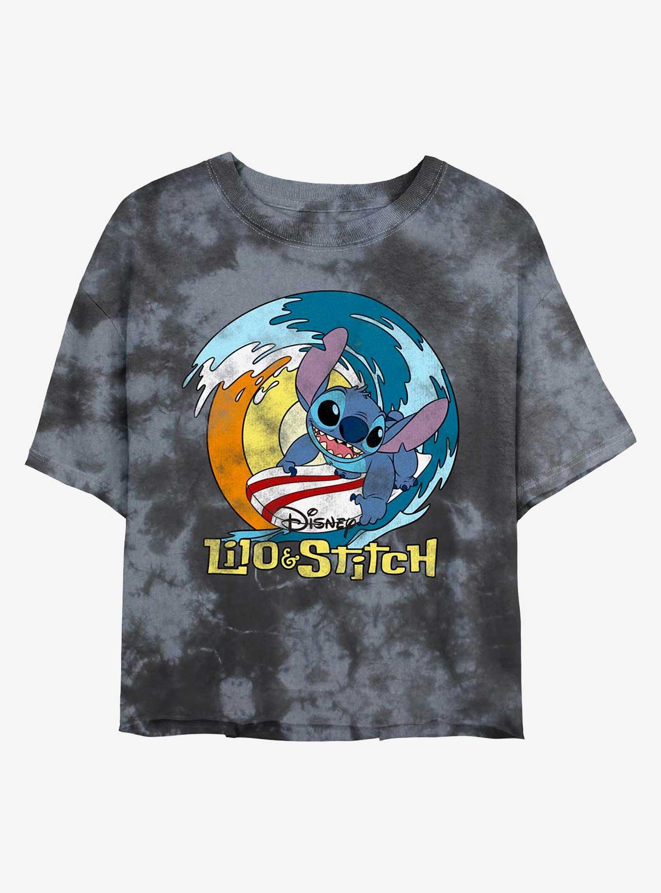 Disney Lilo & Stitch Surf's Up Tie-Dye Womens Crop T-Shirt, BLKCHAR, hi-res