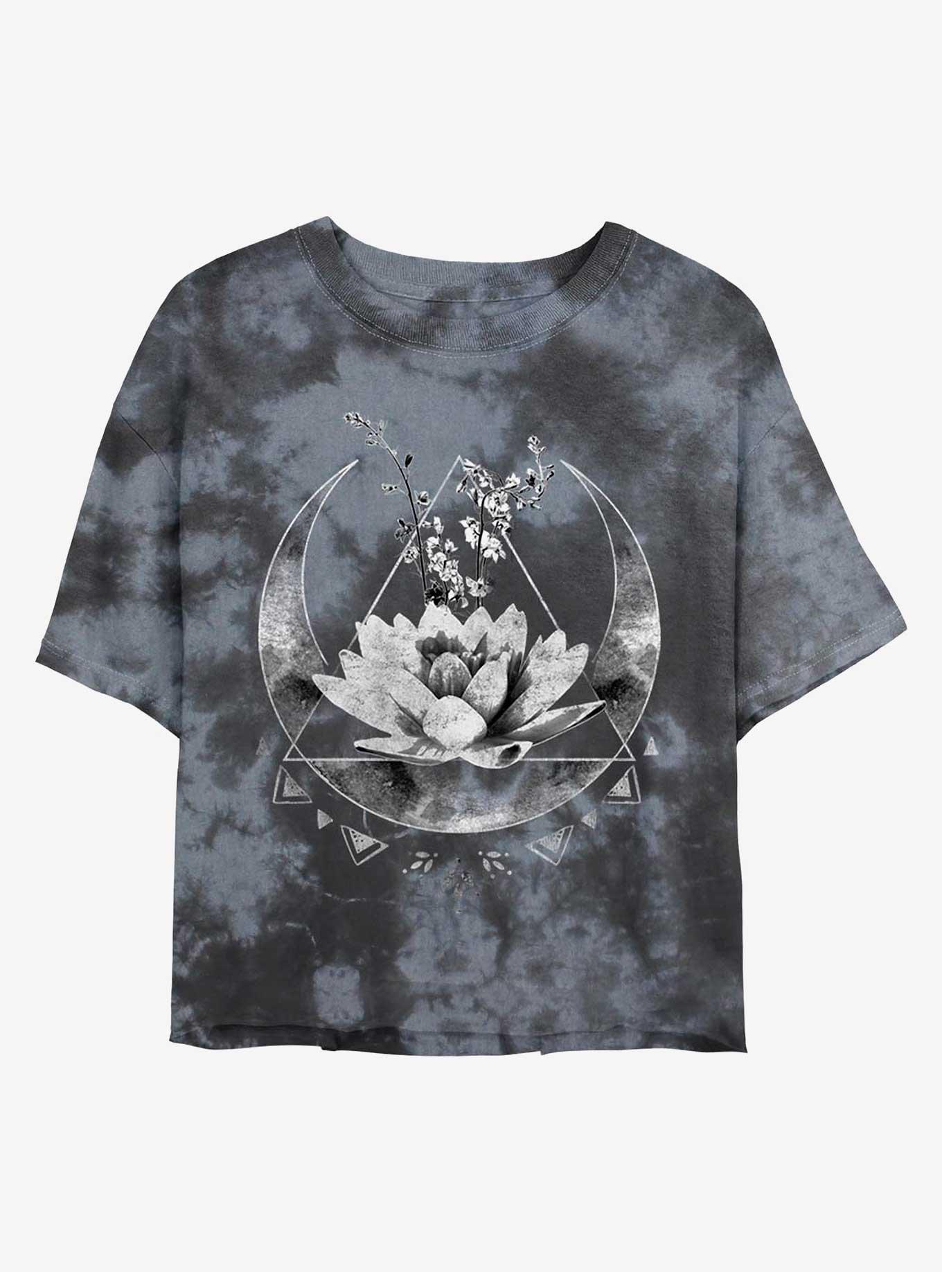 Lotus Moon Tie-Dye Womens Crop T-Shirt, BLKCHAR, hi-res