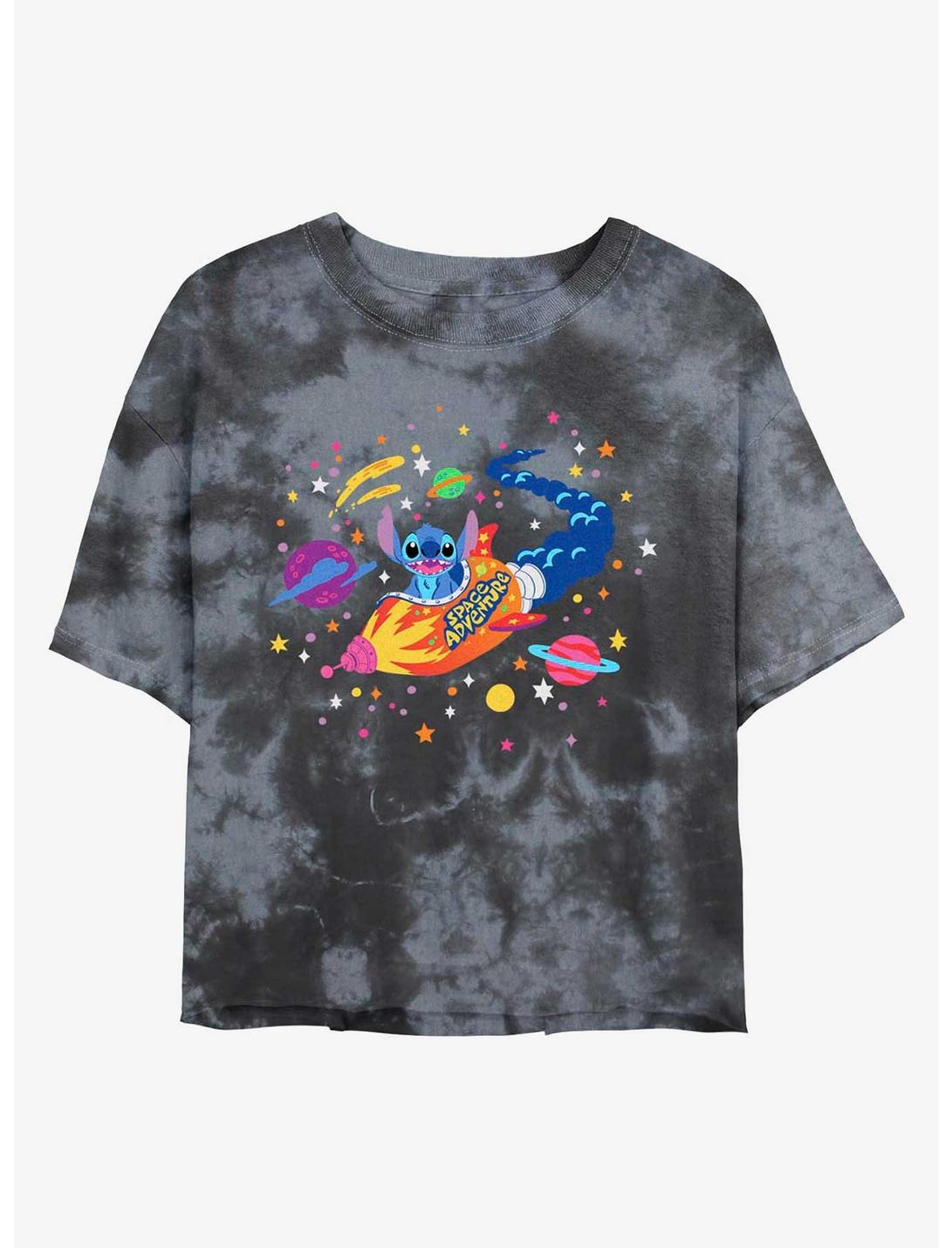 Disney Lilo & Stitch Rocket Space Adventure Tie-Dye Womens Crop T-Shirt, BLKCHAR, hi-res
