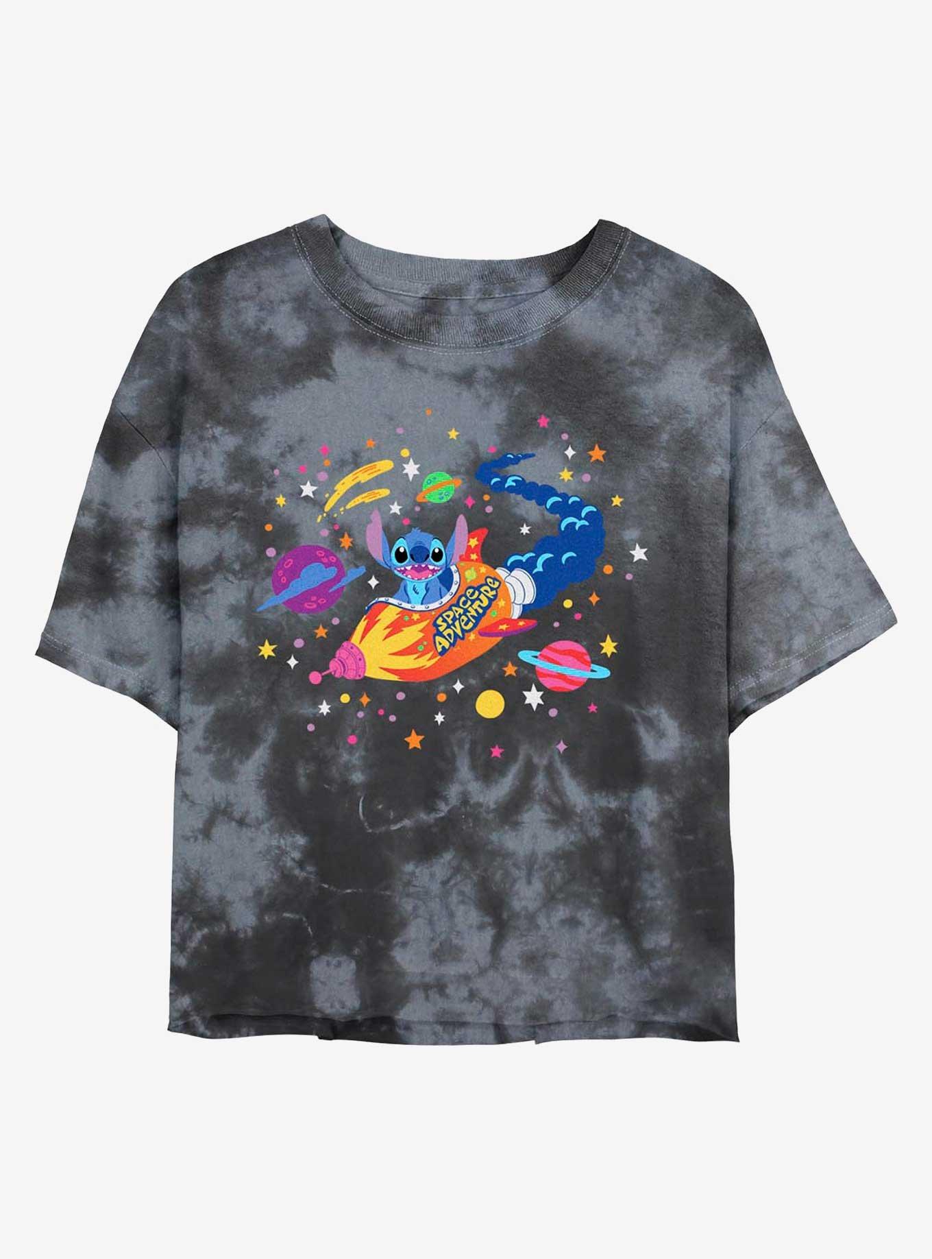 Disney Lilo & Stitch Rocket Space Adventure Tie-Dye Womens Crop T-Shirt, BLKCHAR, hi-res