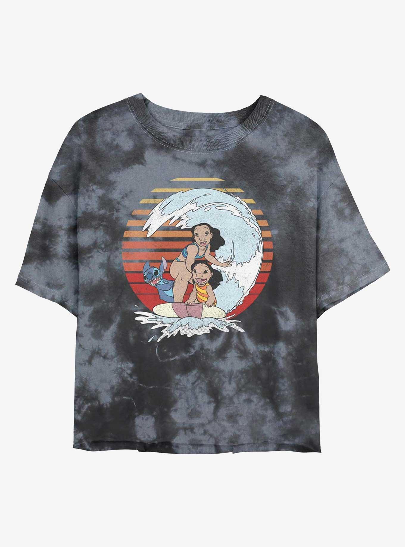 Disney Lilo & Stitch Sunset Family Tie-Dye Womens Crop T-Shirt, BLKCHAR, hi-res