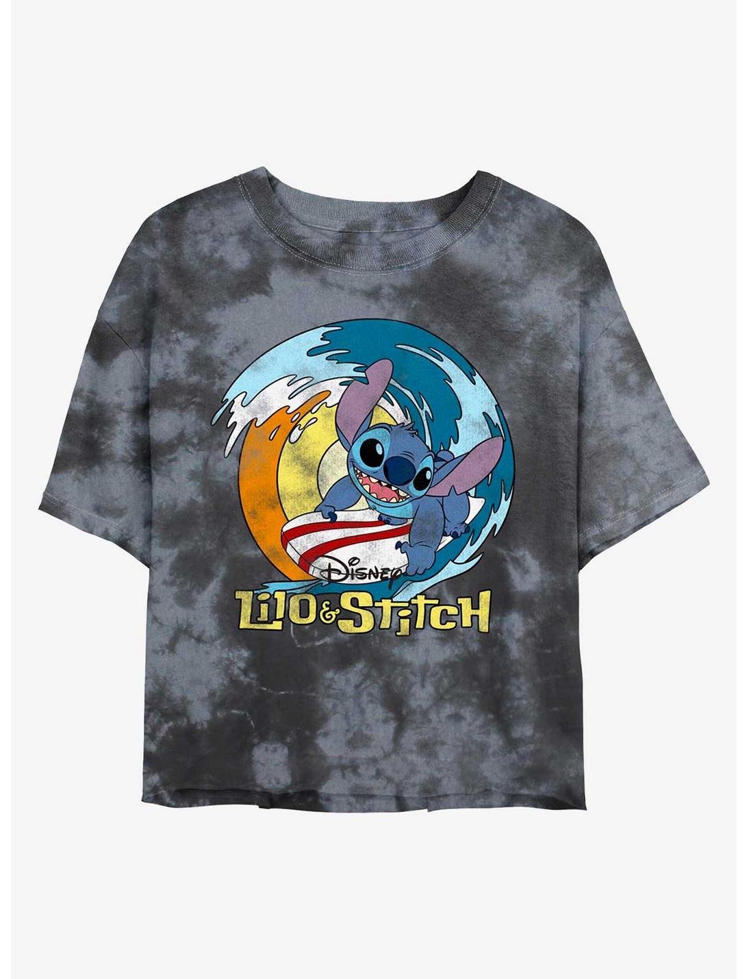 Disney Lilo & Stitch Surf's Up Tie-Dye Womens Crop T-Shirt, BLKCHAR, hi-res