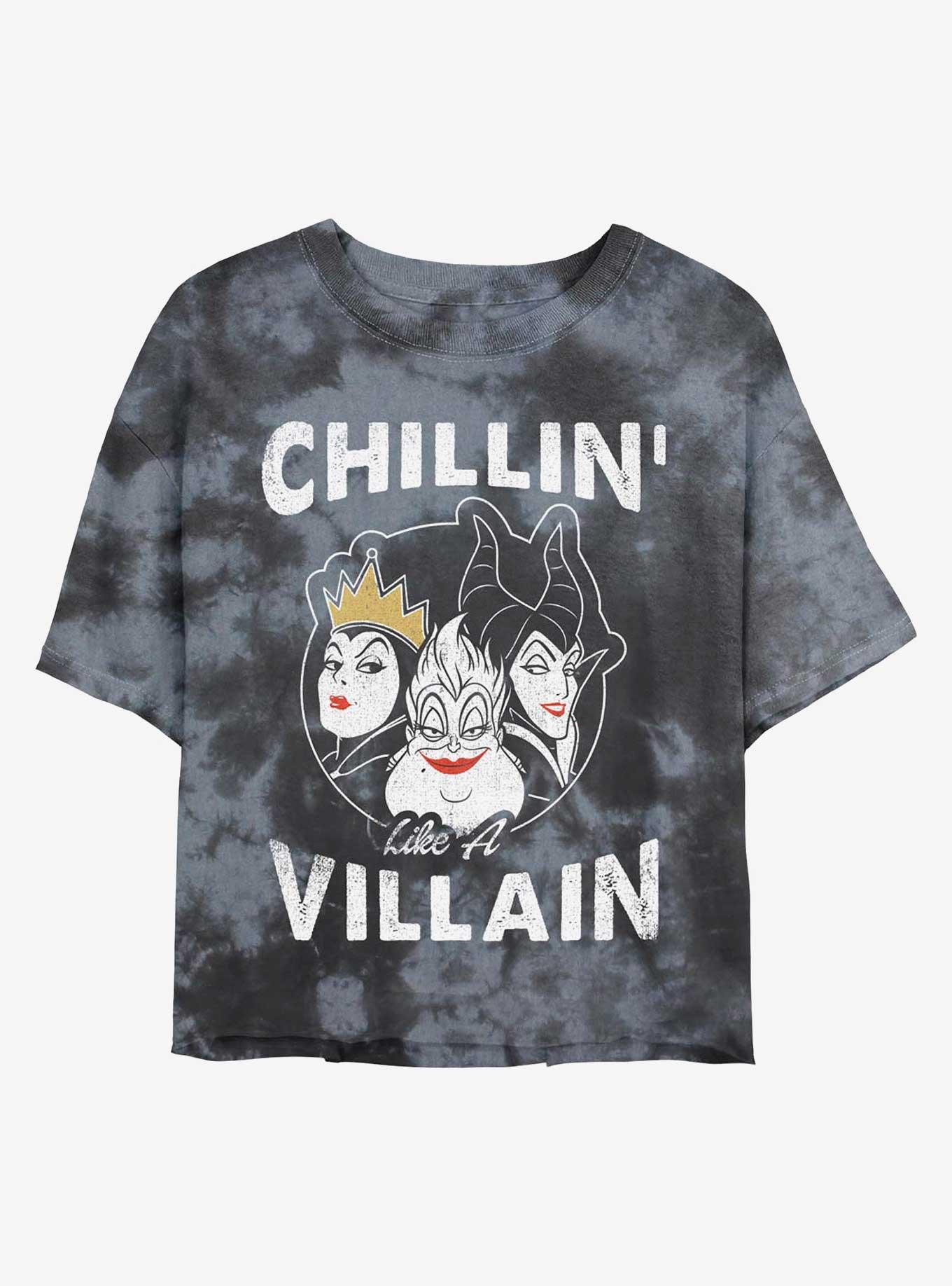 Disney Villains Chillin' Like A Villain Tie-Dye Womens Crop T-Shirt, BLKCHAR, hi-res view 1