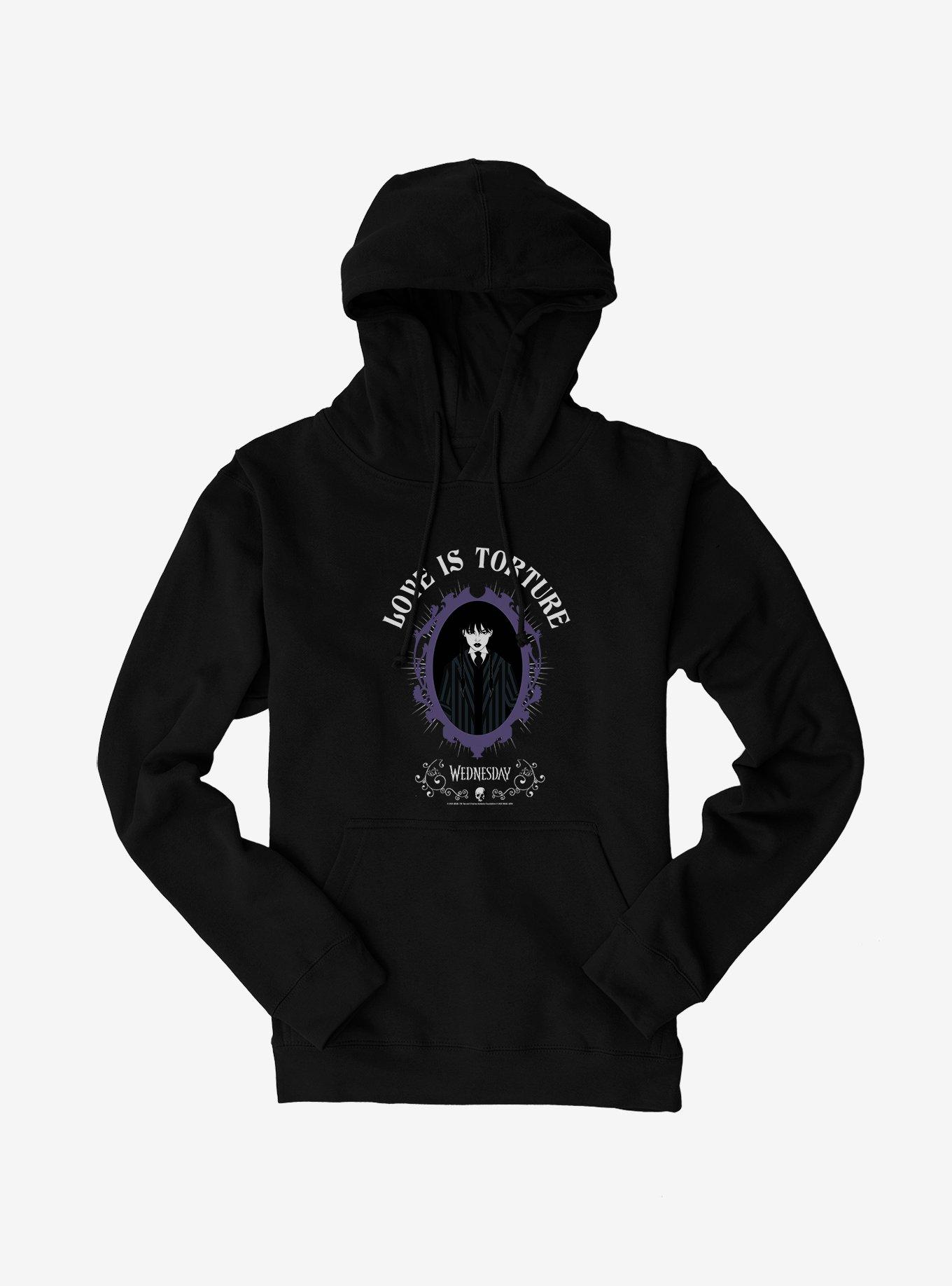 Wednesday Love Is Torture Hoodie, BLACK, hi-res