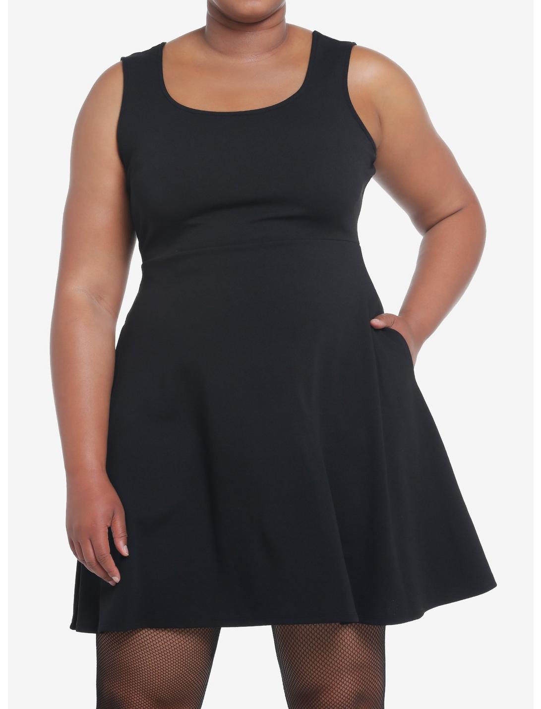 Cosmic Aura Black Strappy Back Dress Plus Size, DEEP BLACK, hi-res