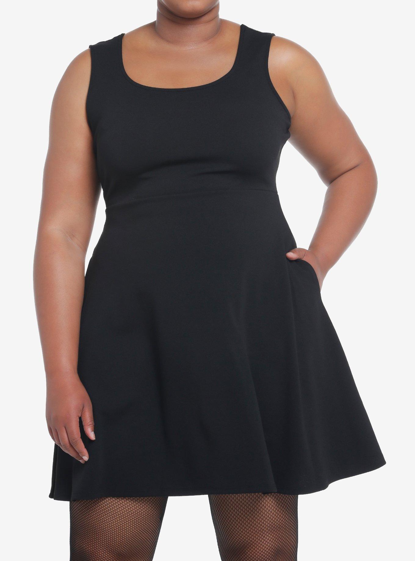 Cosmic Aura Black Strappy Back Dress Plus Size, DEEP BLACK, hi-res