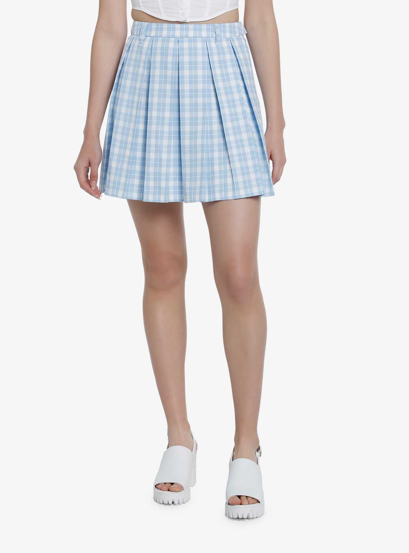 Sweet Society Baby Blue Plaid Pleated Skirt, , hi-res