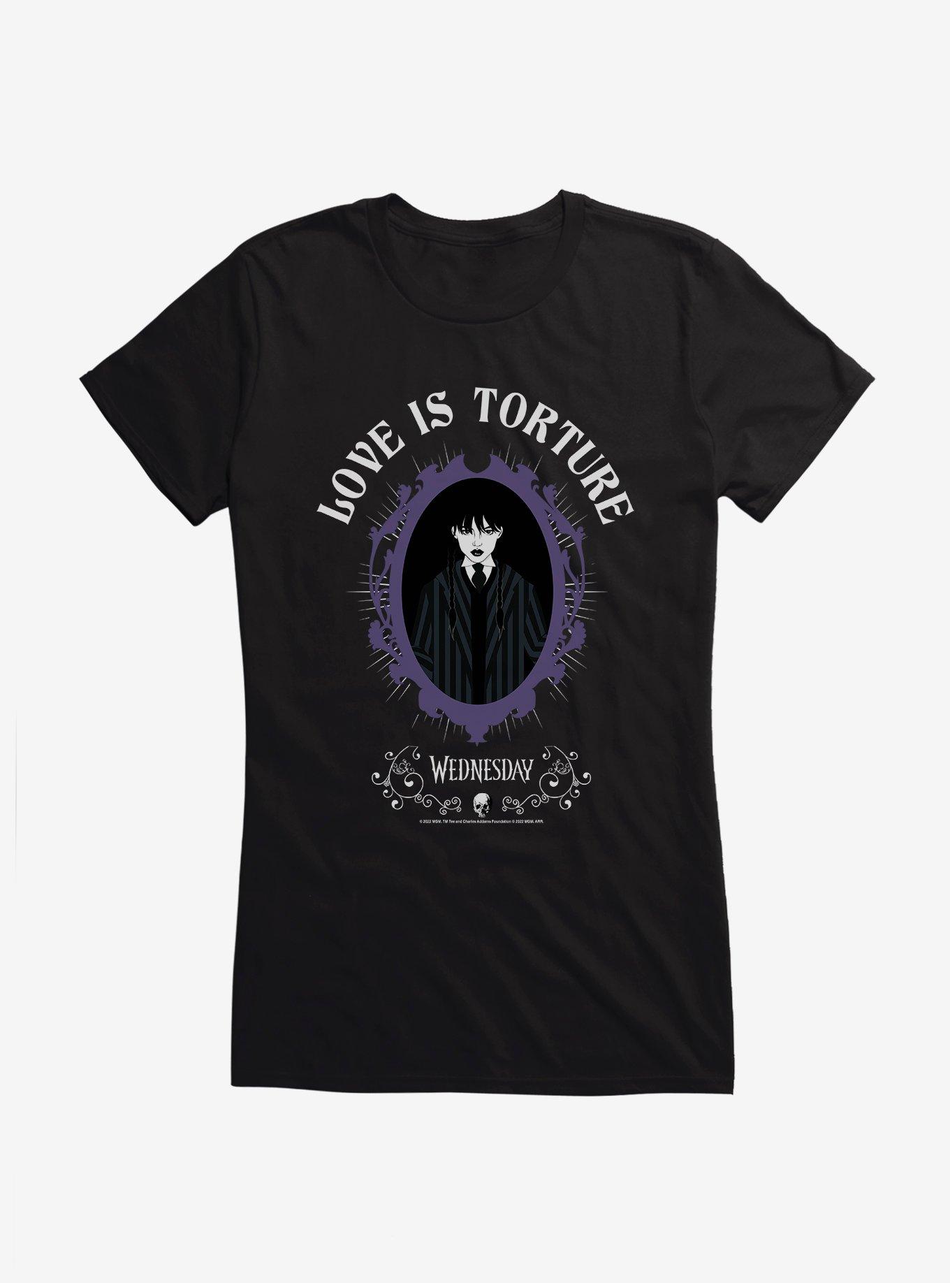 Wednesday Love Is Torture Girls T-Shirt, BLACK, hi-res