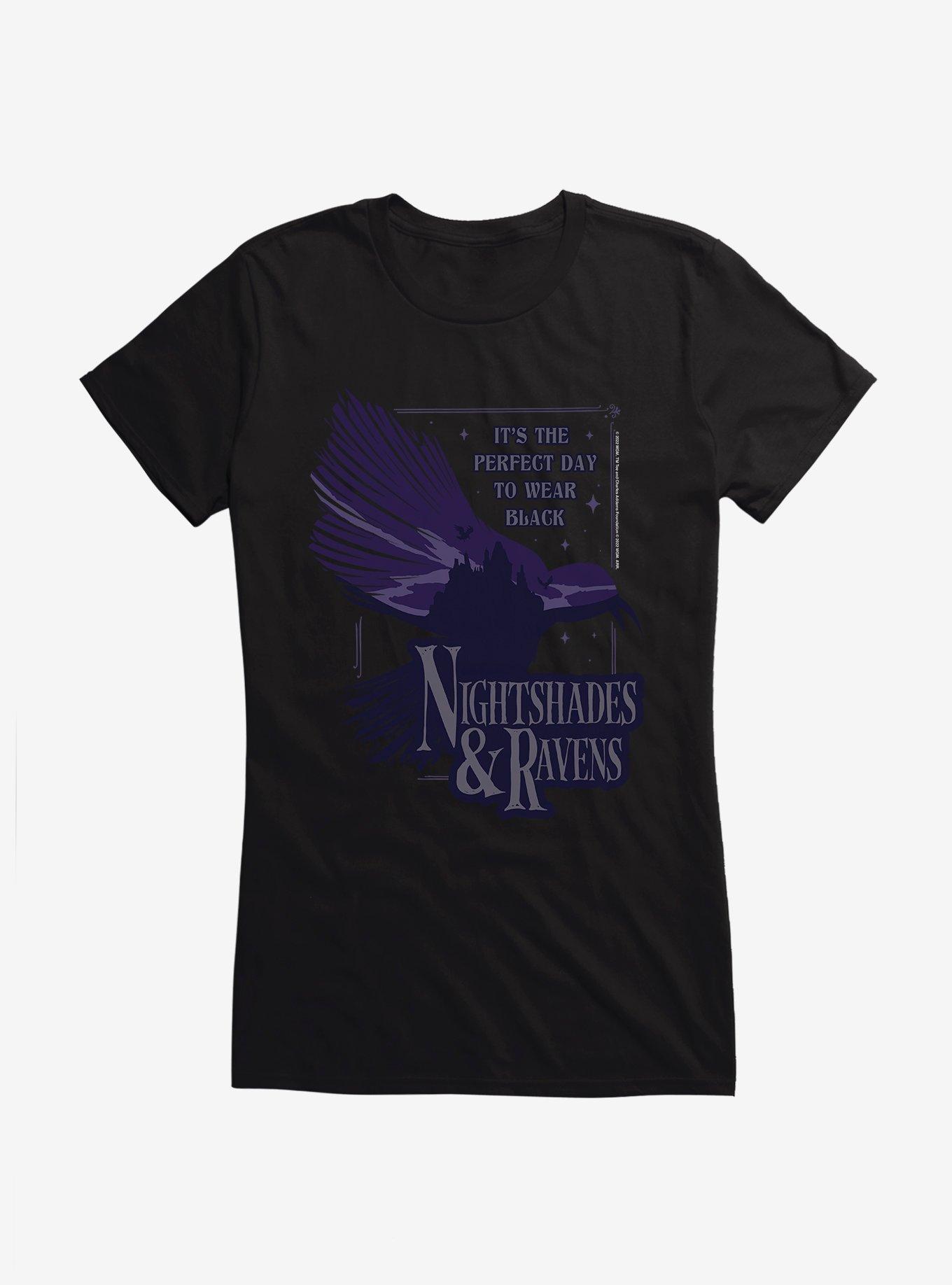 Wednesday Nightshades & Ravens Girls T-Shirt, BLACK, hi-res