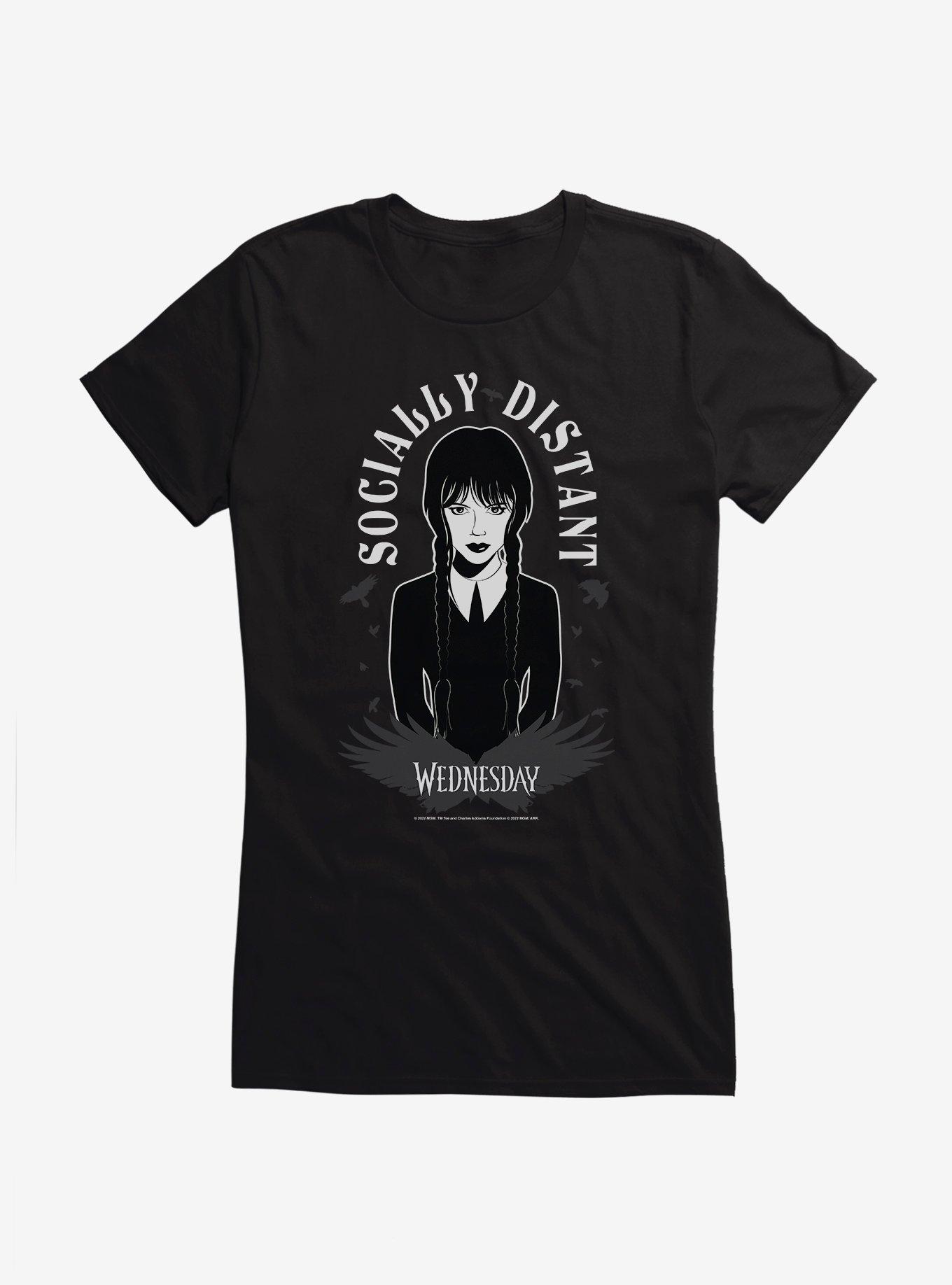 Wednesday Socially Distant Girls T-Shirt, BLACK, hi-res