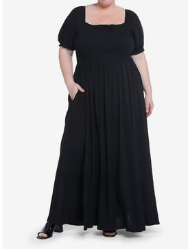 Thorn & Fable Black Smock Puff Sleeve Maxi Dress Plus Size, , hi-res