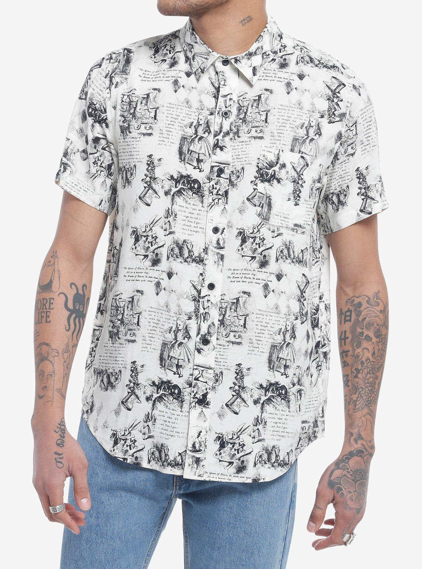 Alice's Adventures In Wonderland Woven Button-Up, BLACK  WHITE, hi-res