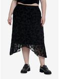 Black Butterfly Chiffon Hanky Hem Midi Skirt Plus Size, MULTI, hi-res