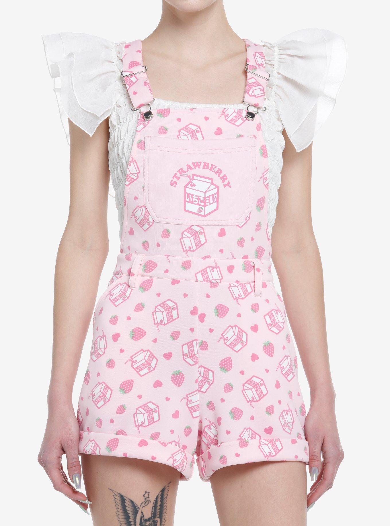 Sweet Society Strawberry Milk Shortalls Hot Topic