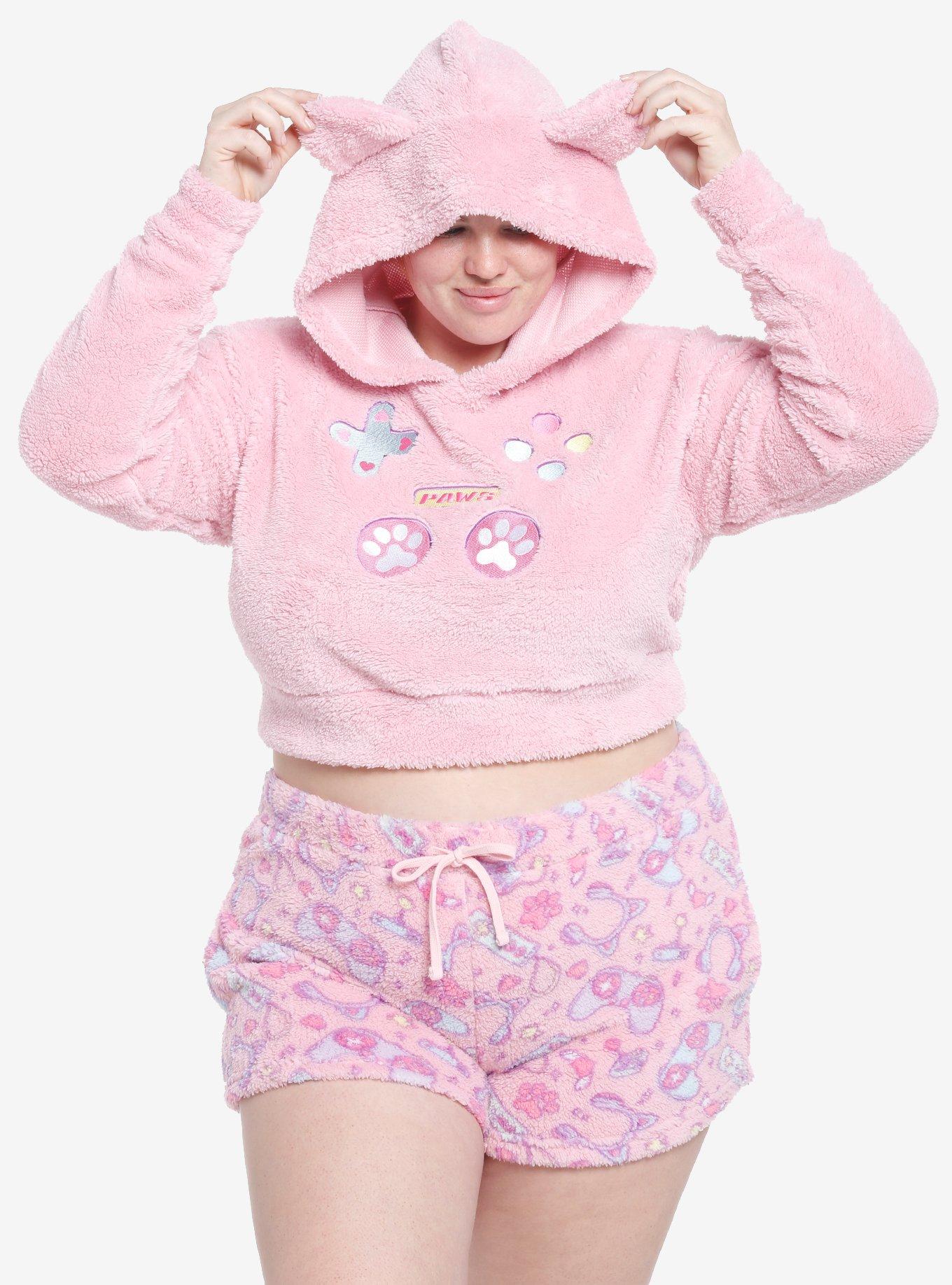 Pink Gamer Cat Girls Crop Hoodie Plus Size