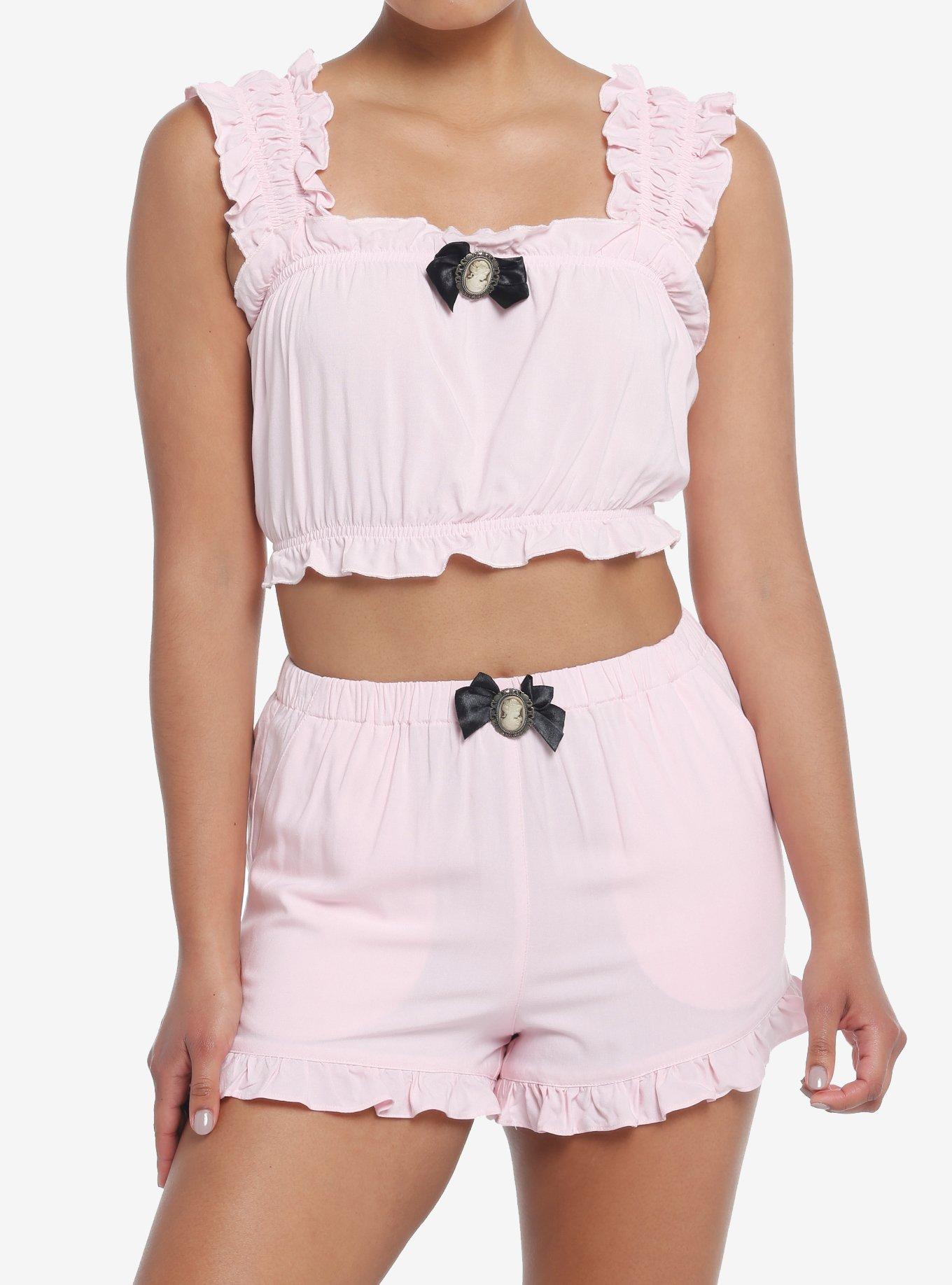 Pink Ruffle Cameo Girls Lounge Set, PINK, hi-res