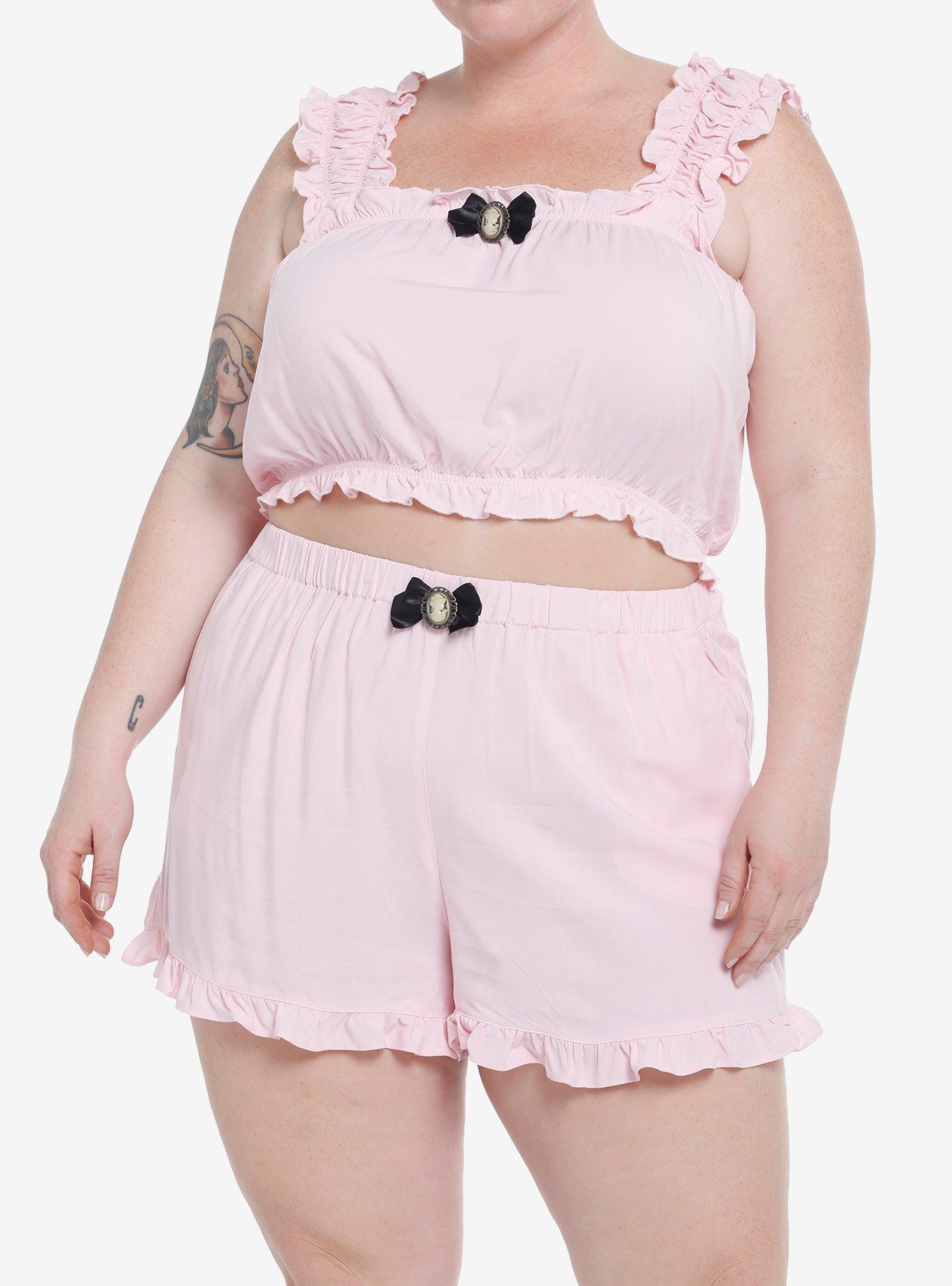 Pink Ruffle Cameo Girls Lounge Set Plus Size, , hi-res