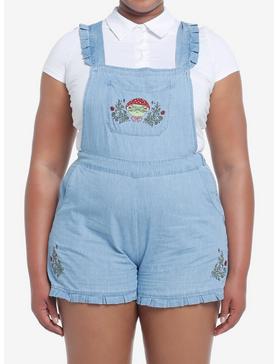 Plus Size Frog With Mushroom Hat Ruffled Chambray Shortalls Plus Size, , hi-res